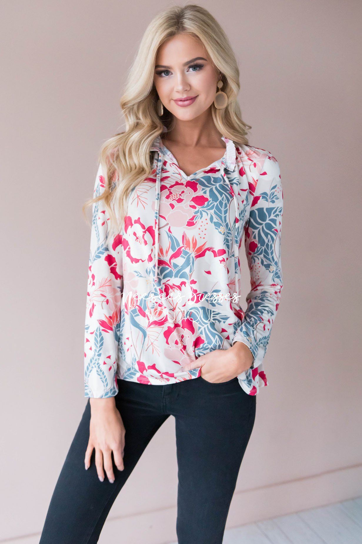 Maybe So Maybe Not Floral Blouse Tops vendor-unknown