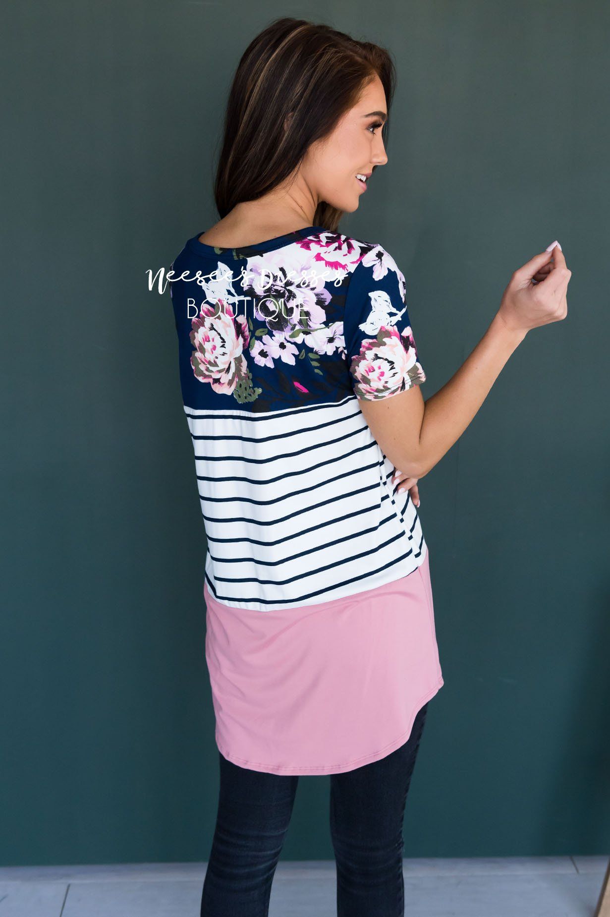 Blissful Modest Color Block Top Modest Dresses vendor-unknown