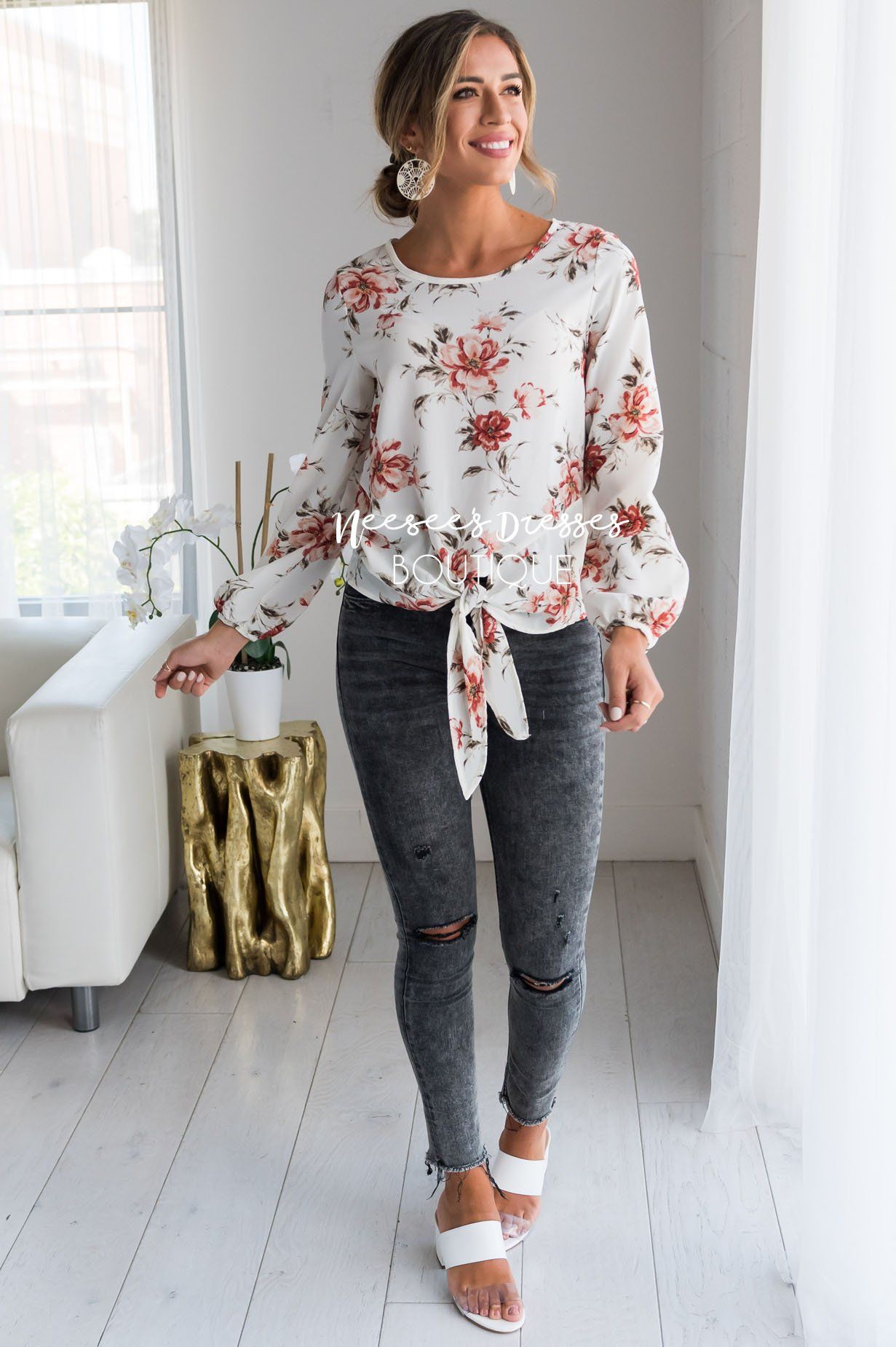 You Inspire My Heart Tie Front Top Modest Dresses vendor-unknown