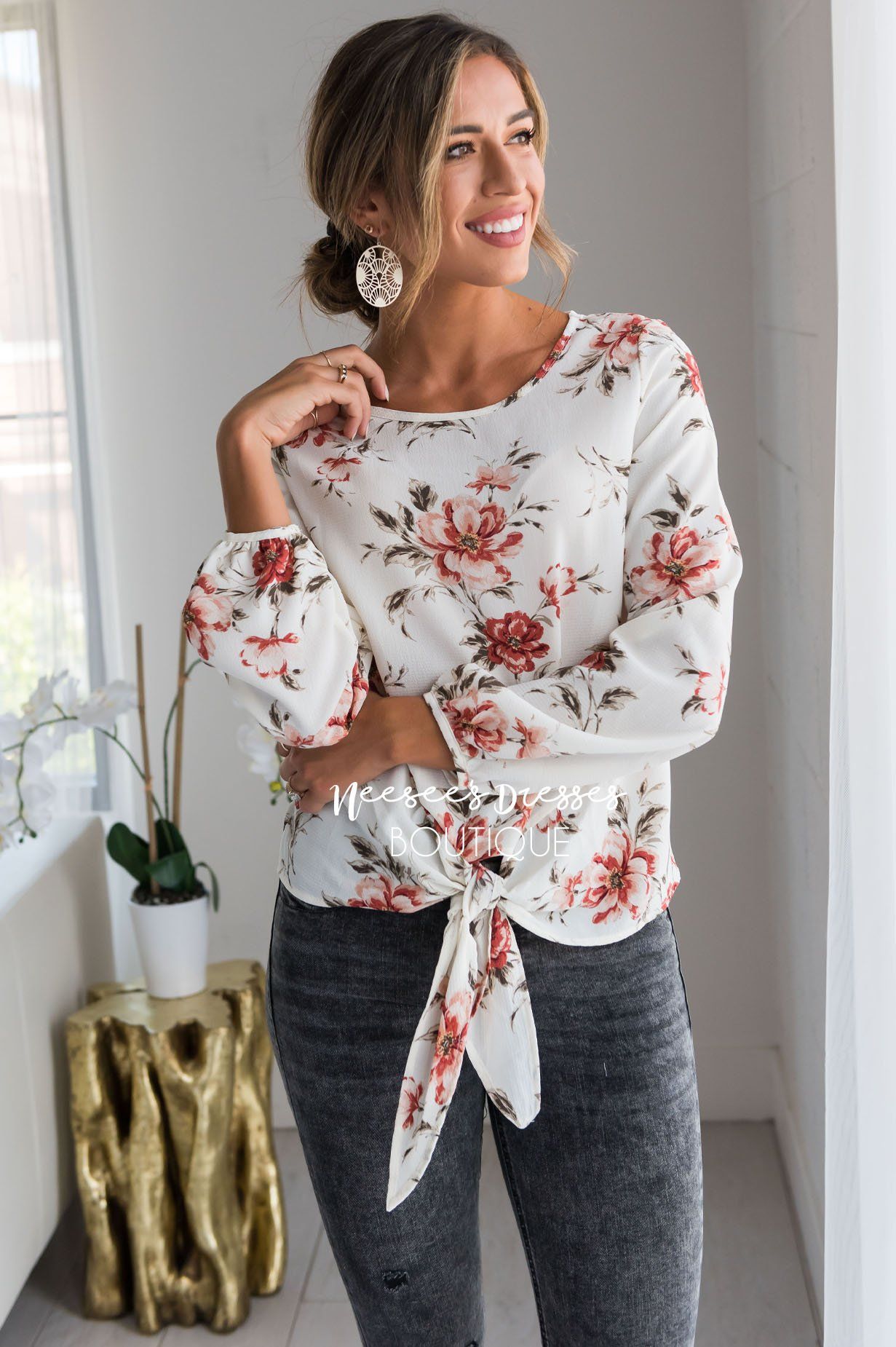 You Inspire My Heart Tie Front Top Modest Dresses vendor-unknown