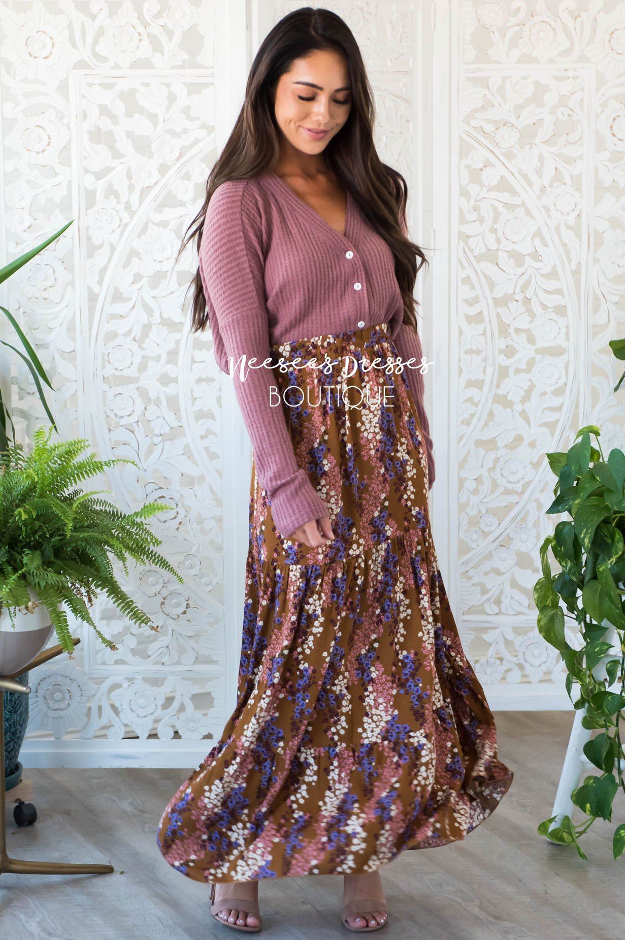 Flower Medley Tier Maxi Skirt Modest Dresses vendor-unknown