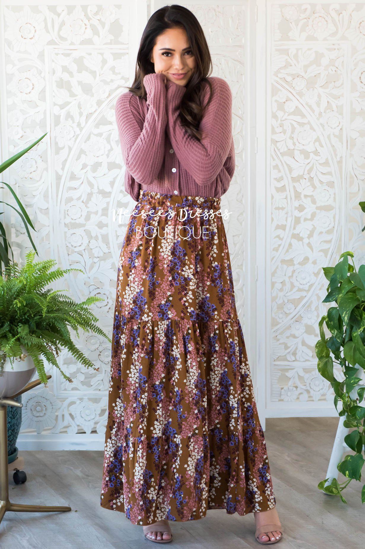 Flower Medley Tier Maxi Skirt Modest Dresses vendor-unknown