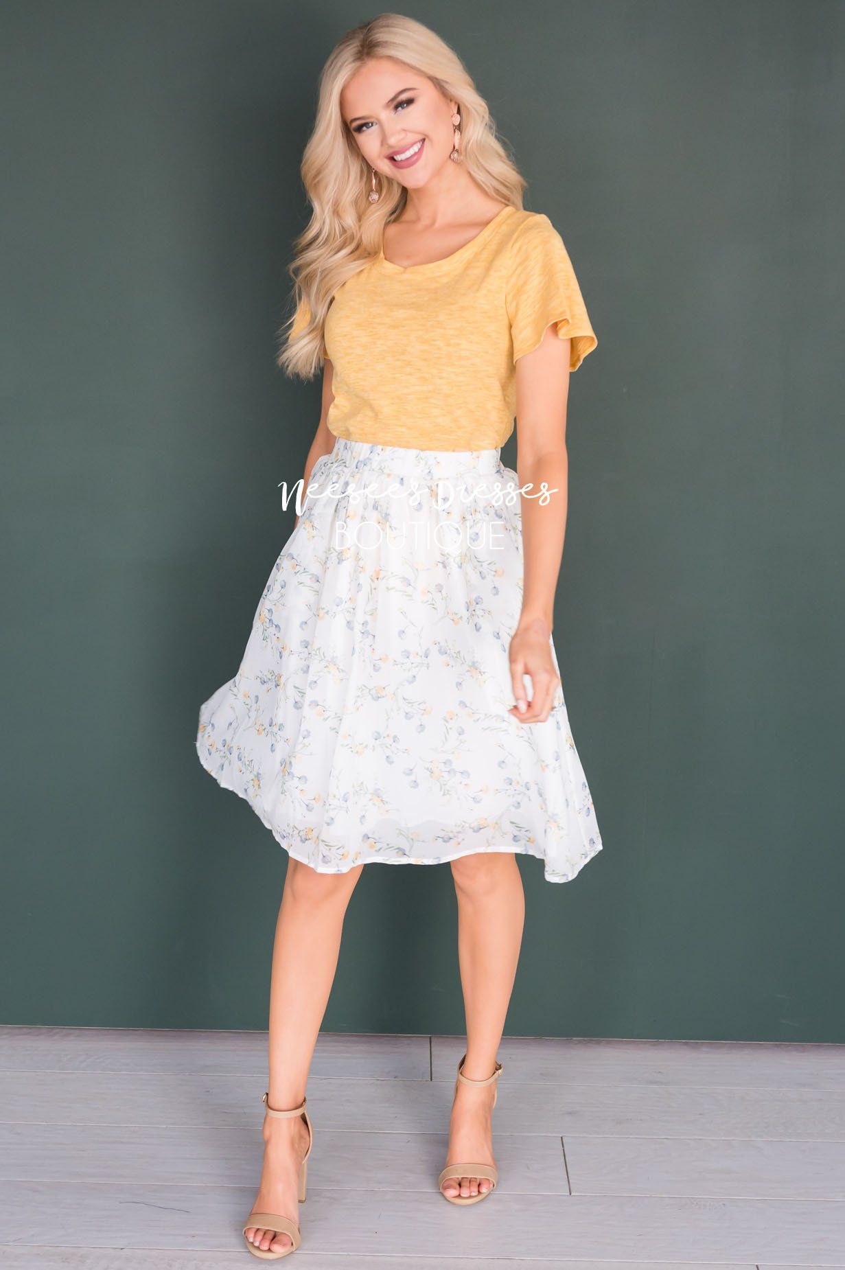 Blue & Yellow Poppy Chiffon Skirt Skirts vendor-unknown