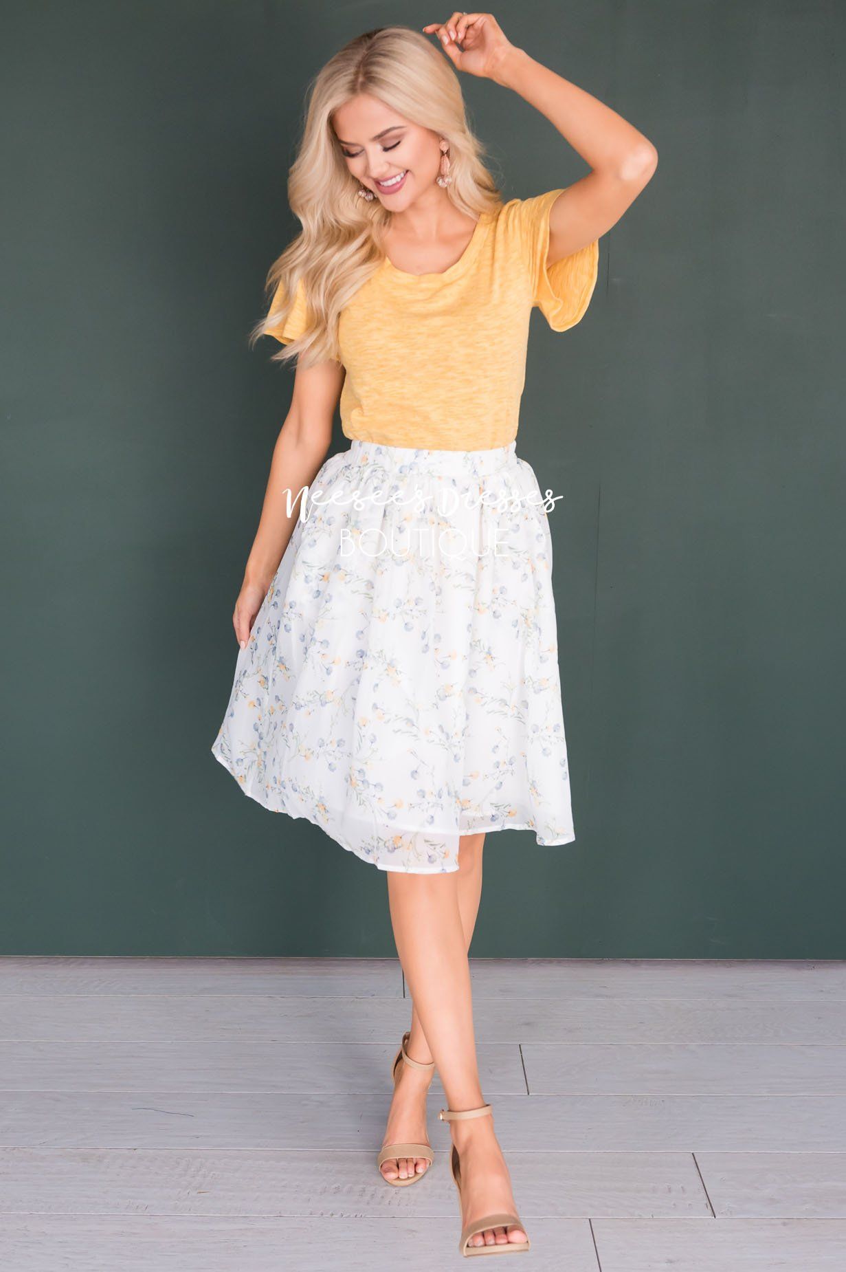 Blue & Yellow Poppy Chiffon Skirt Skirts vendor-unknown