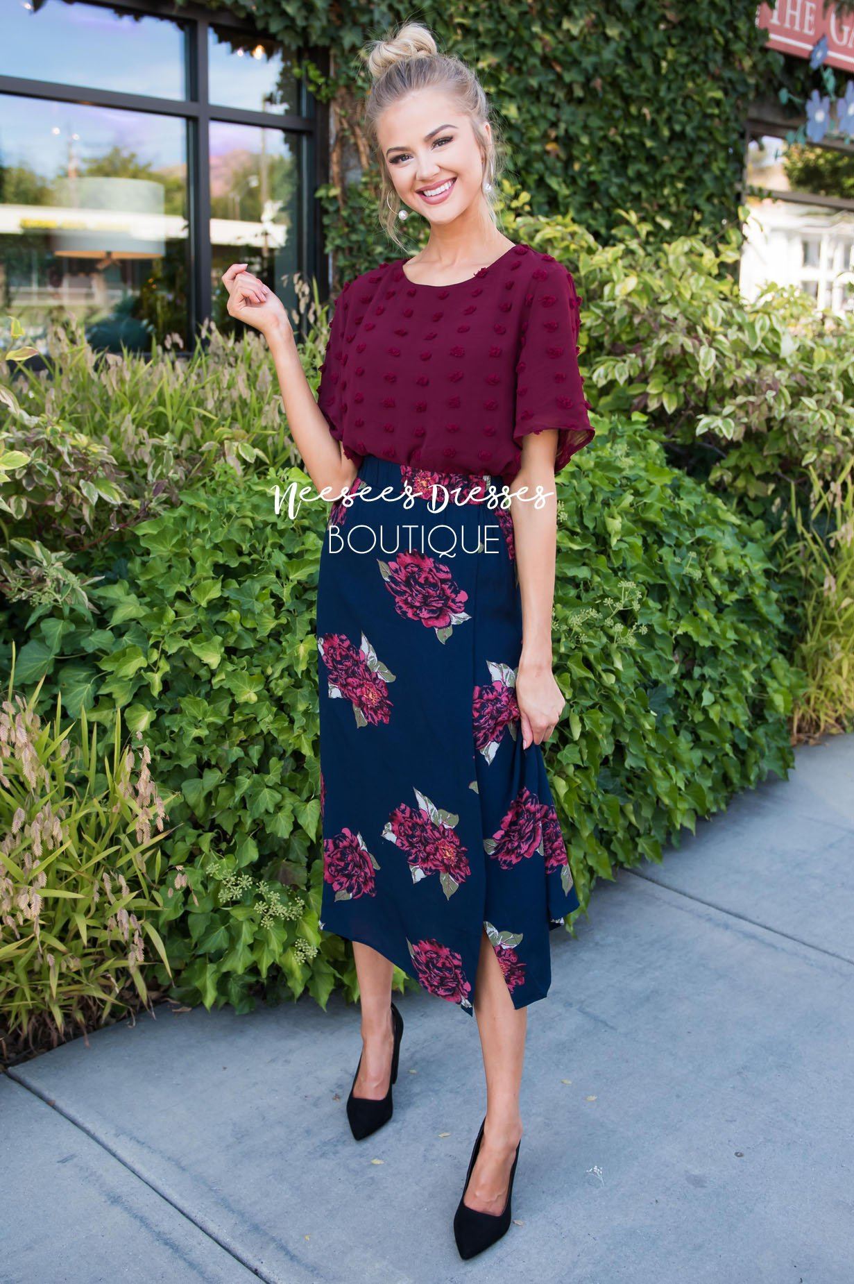 French Hydrangea Skirt Modest Dresses vendor-unknown