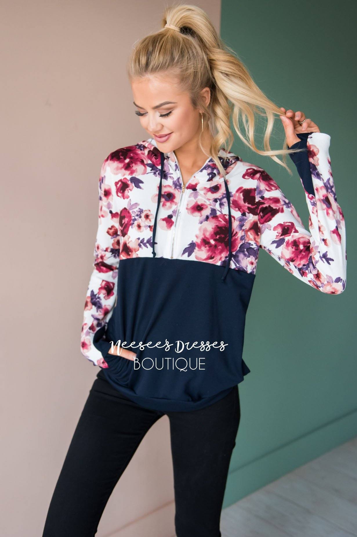 Fun and Fabulous Floral Hoodie Modest Dresses vendor-unknown