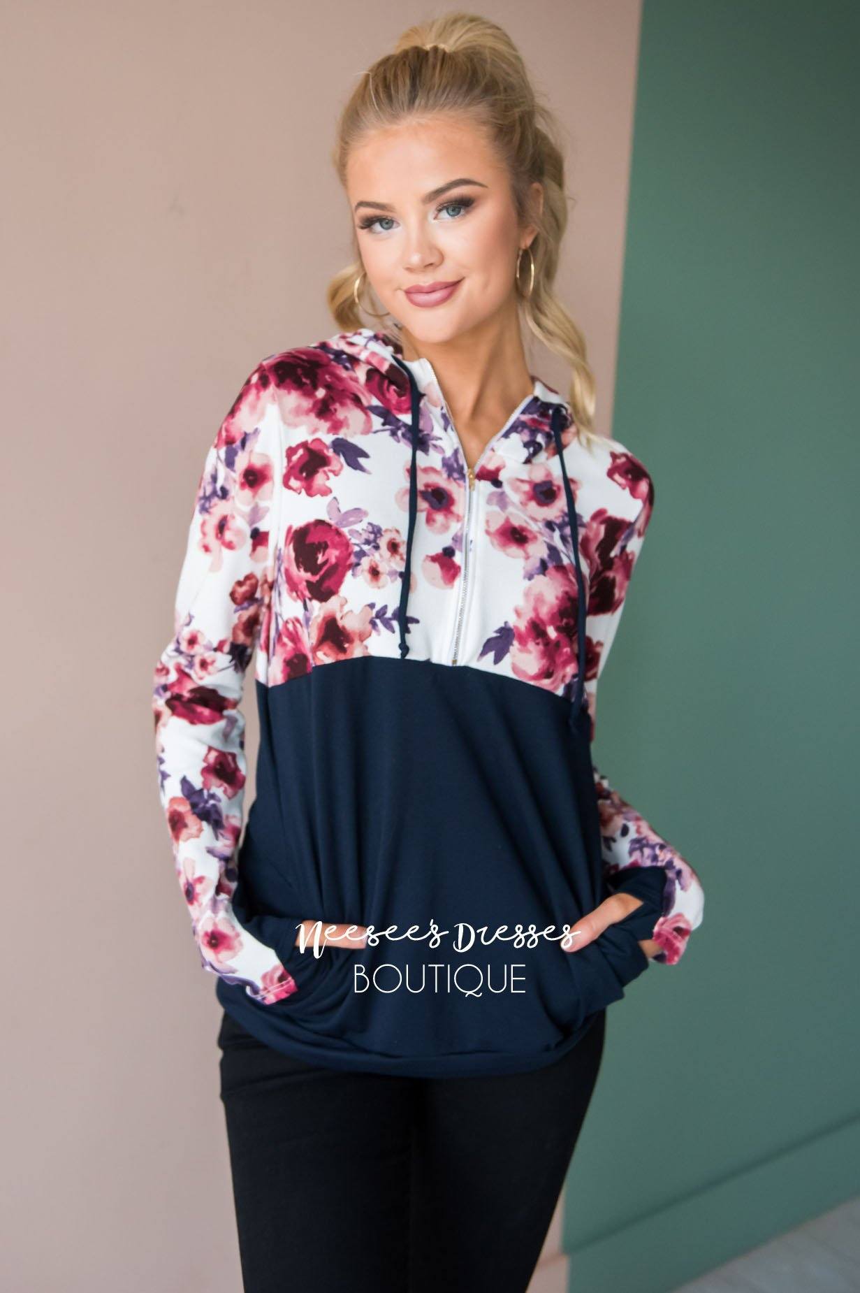 Fun and Fabulous Floral Hoodie Modest Dresses vendor-unknown