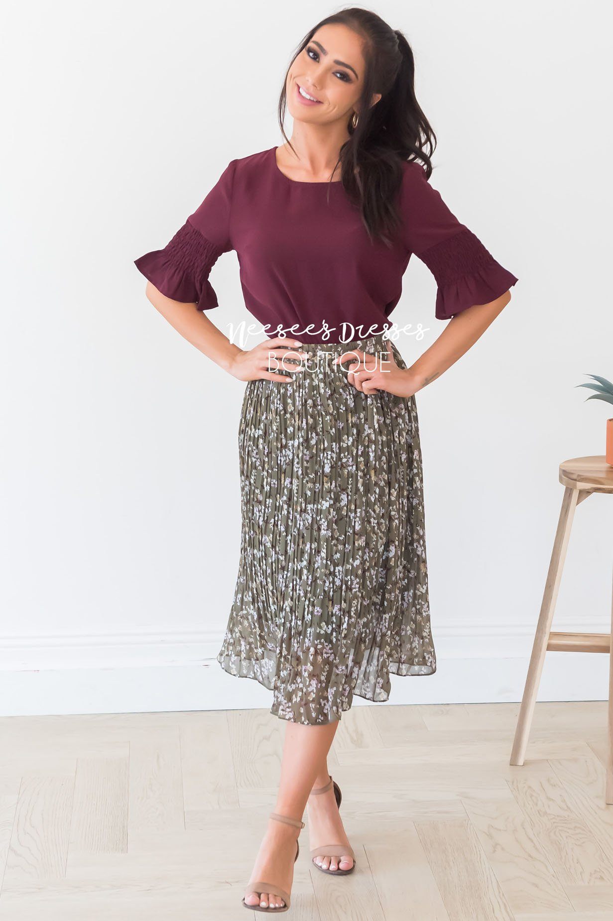 Something New Gathered Sleeve Top Modest Dresses vendor-unknown