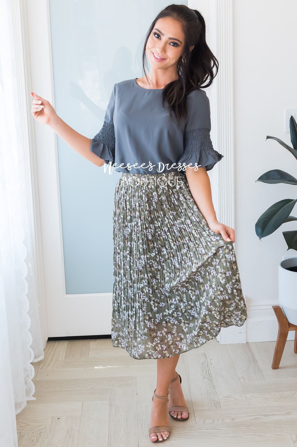 Something New Gathered Sleeve Top Modest Dresses vendor-unknown