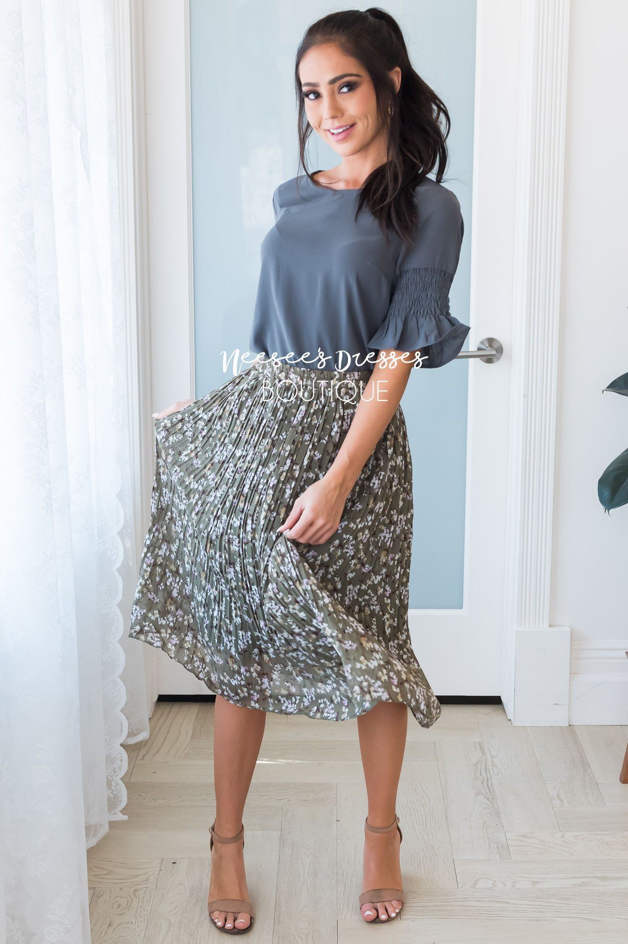 Something New Gathered Sleeve Top Modest Dresses vendor-unknown