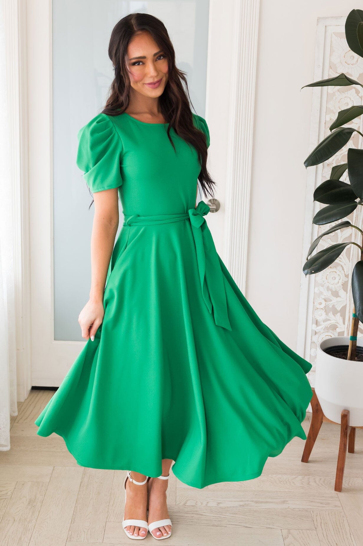 flare dresses with sleeves The Fuchsia Modest Fit & Flare Dress