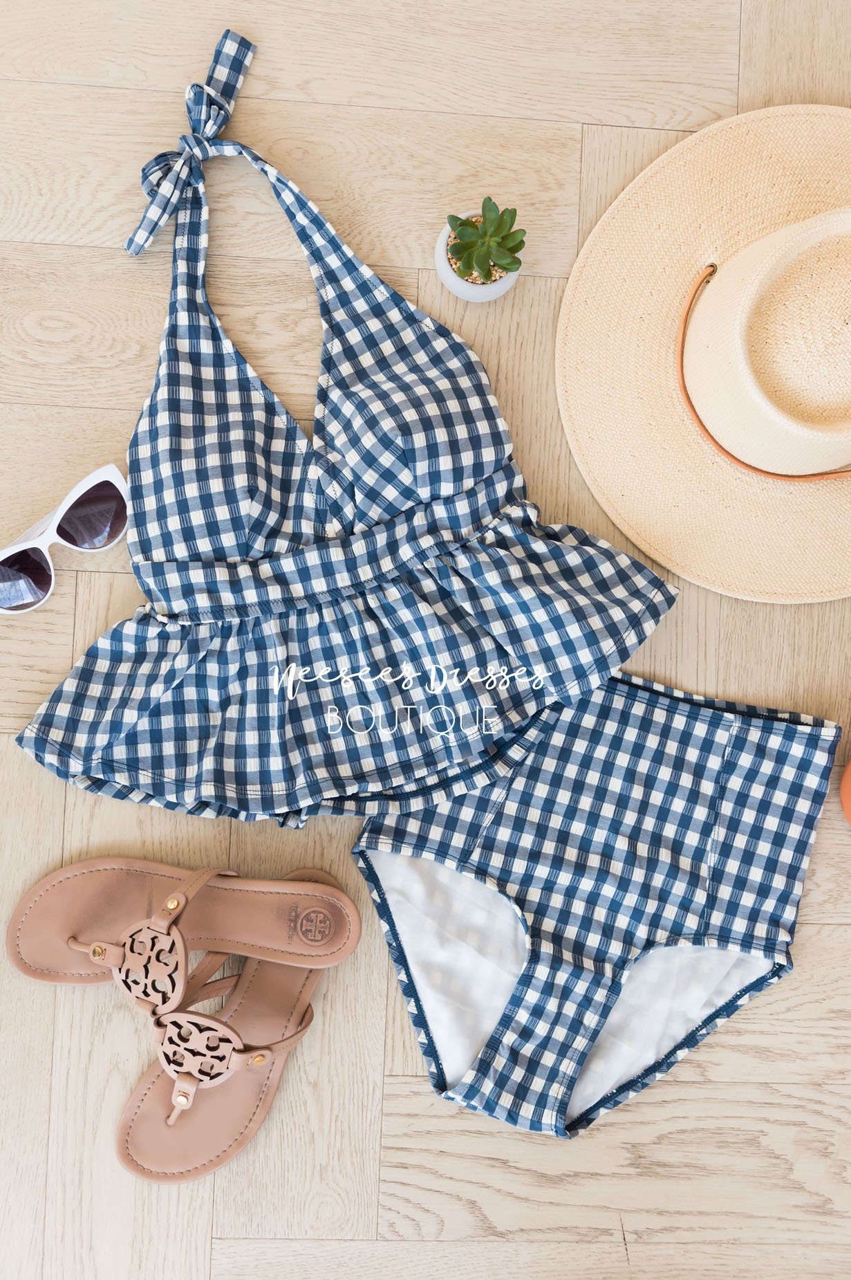 Seersucker Modest Swim Top NeeSee's Dresses