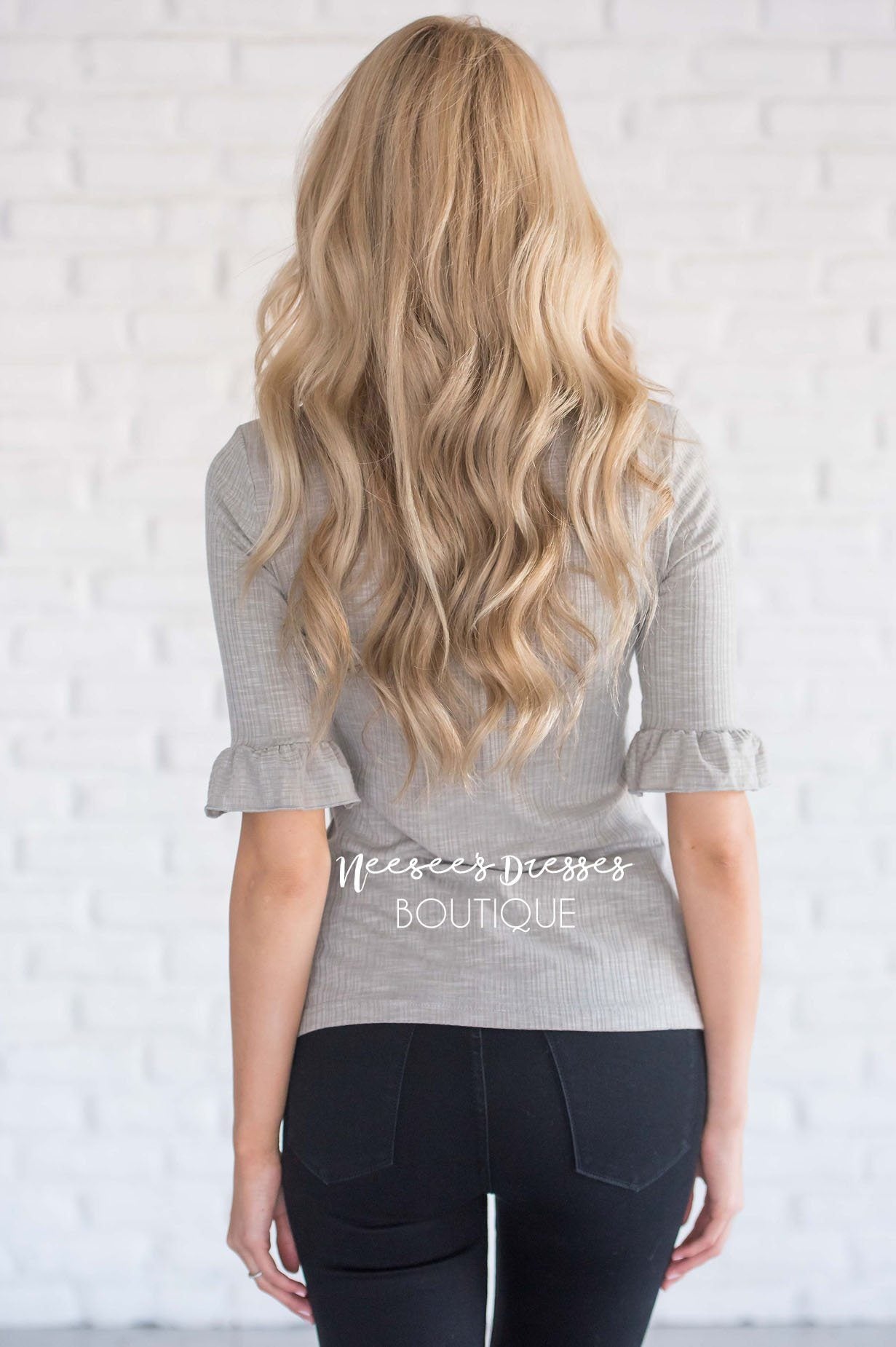 Ribbed High Neck Bell Sleeve Top Tops vendor-unknown