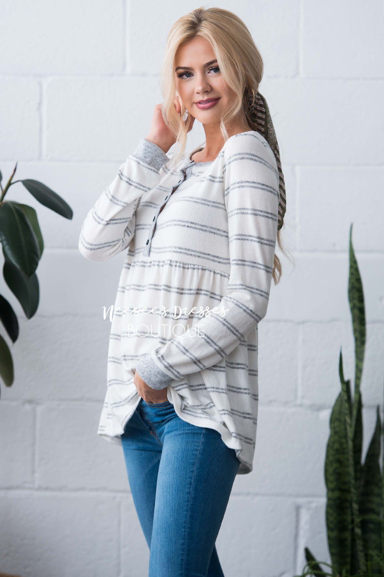 Casual Striped Button Front Top Tops vendor-unknown