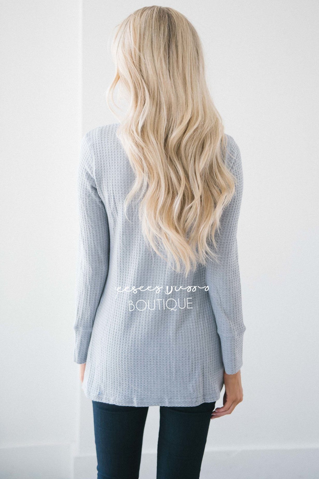 Gray Thermal Lace Insert Top Tops vendor-unknown