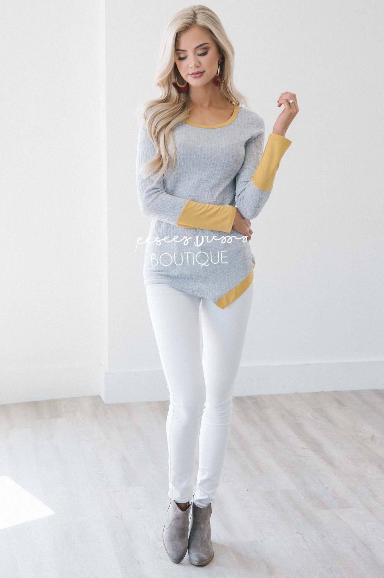 Mustard Trim Thermal Top Tops vendor-unknown