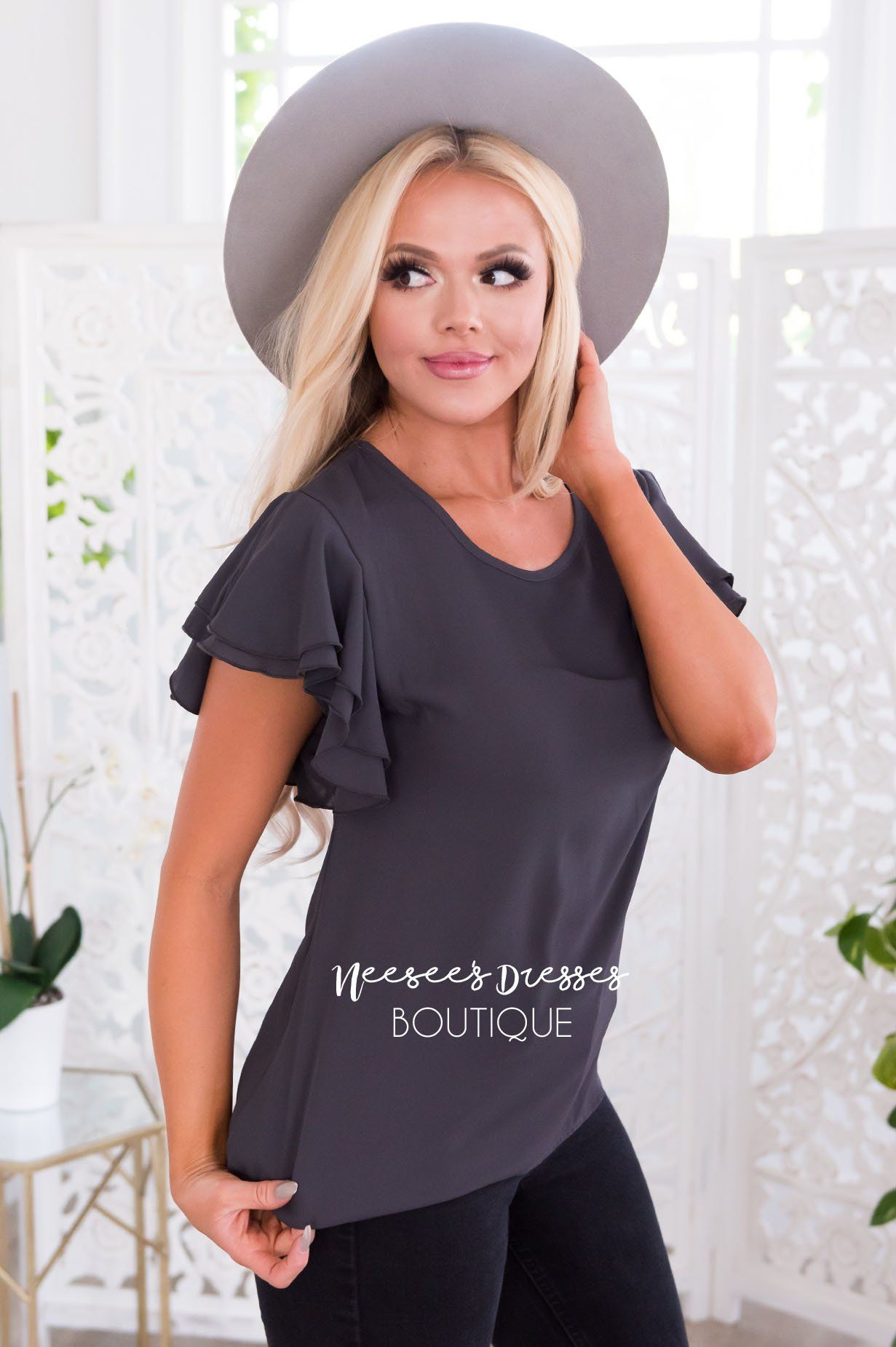 Class Act Modest Flutter Blouse Tops vendor-unknown