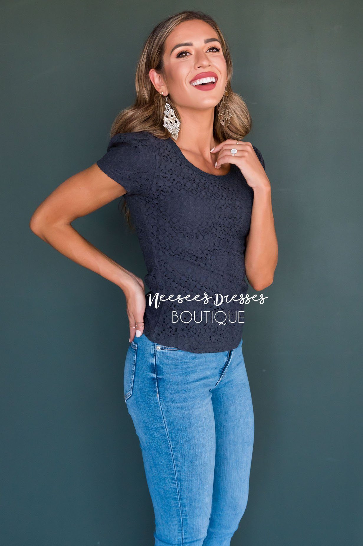 Eyelet Lace Blouse Tops vendor-unknown