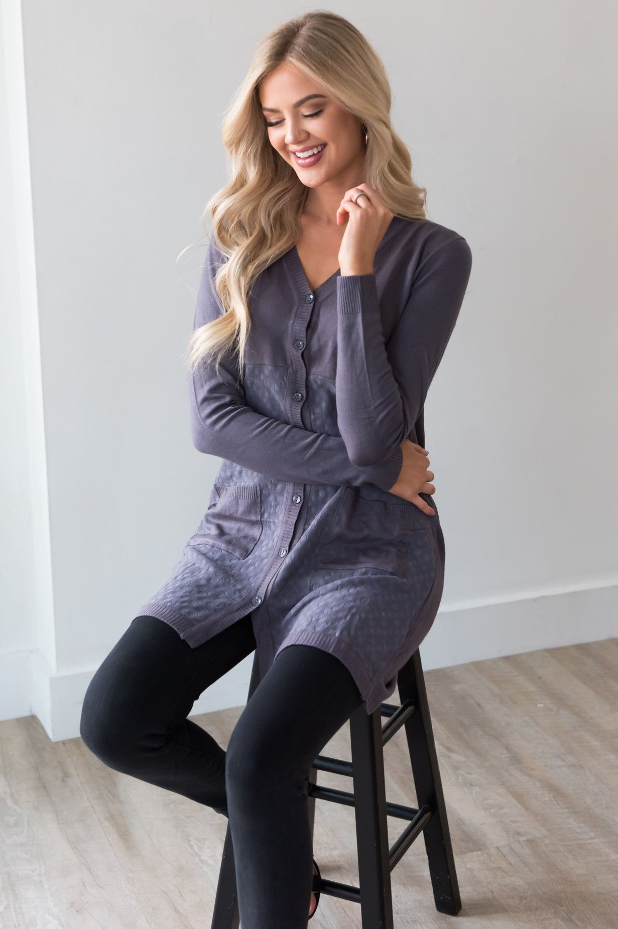Grey Skies Ahead Modest Cardigan Tops vendor-unknown
