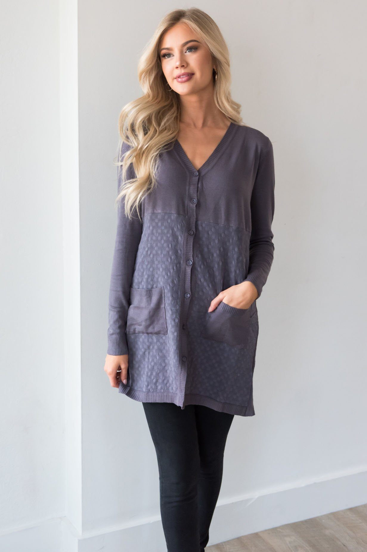Grey Skies Ahead Modest Cardigan Tops vendor-unknown