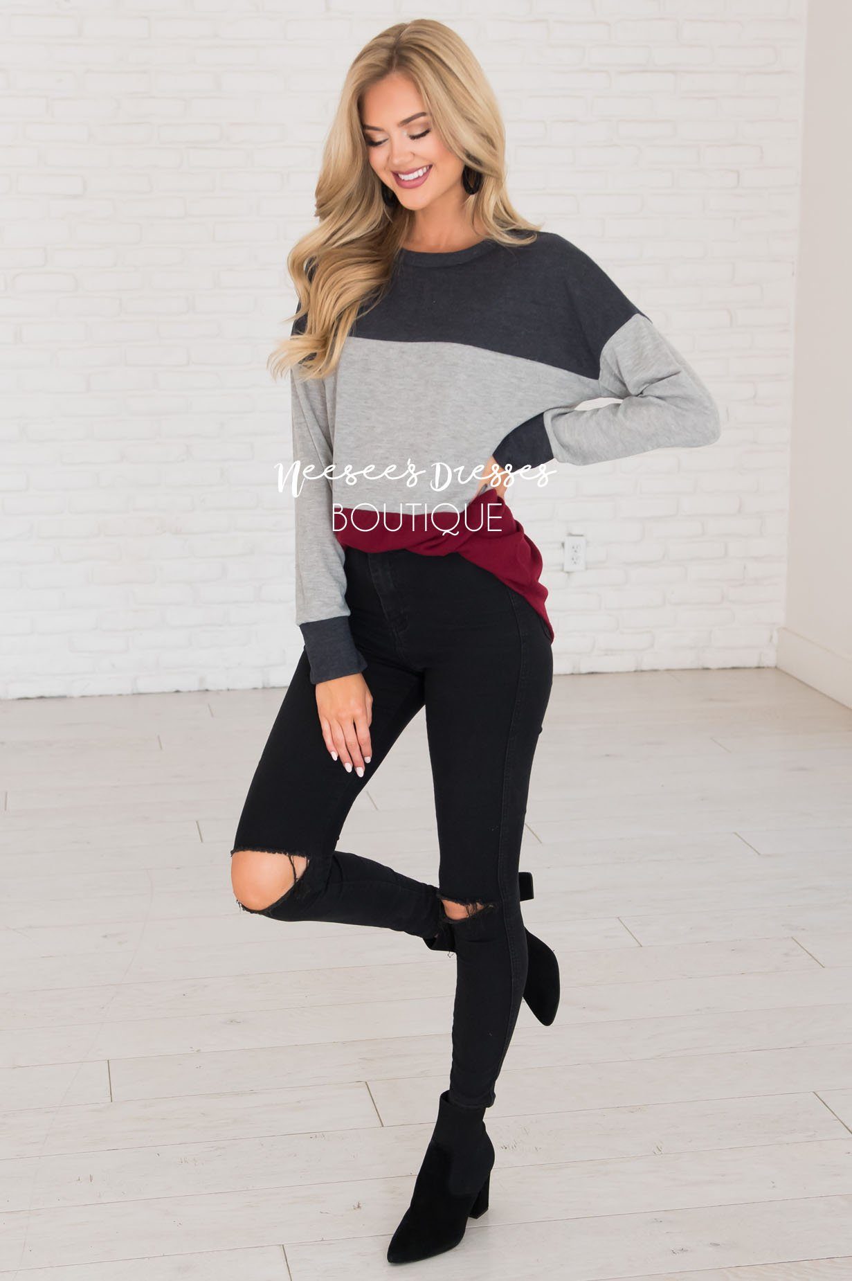 Darling Be Mine Color Block Sweater Modest Dresses vendor-unknown