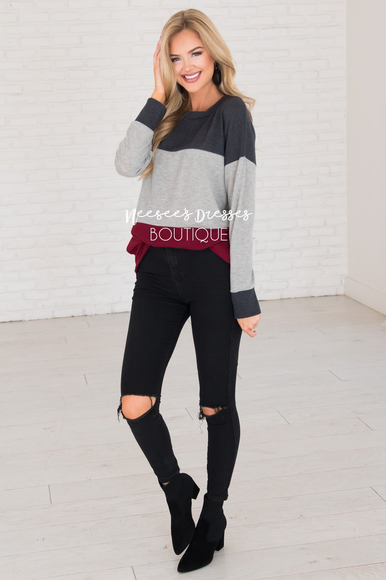 Darling Be Mine Color Block Sweater Modest Dresses vendor-unknown