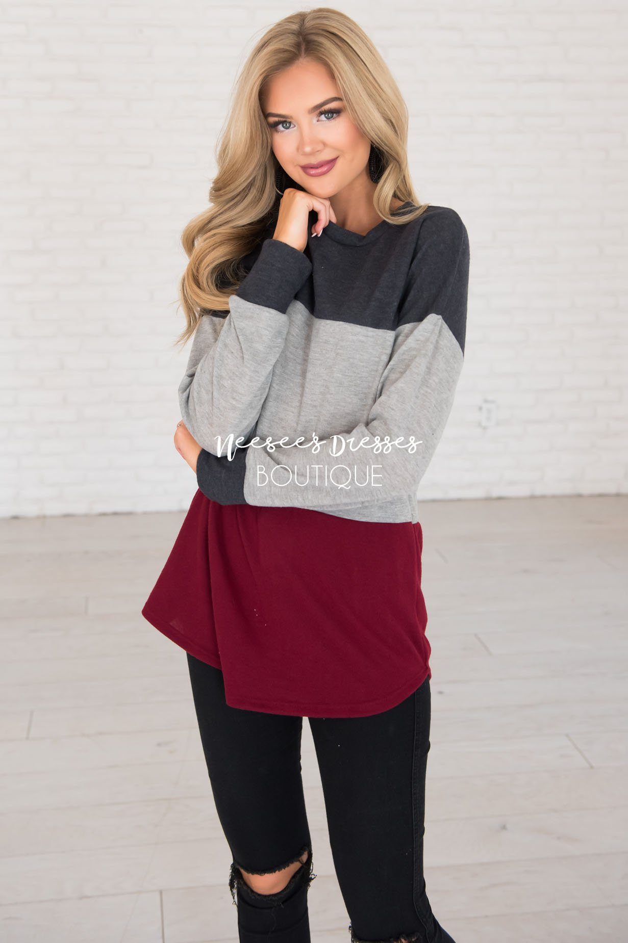 Darling Be Mine Color Block Sweater Modest Dresses vendor-unknown