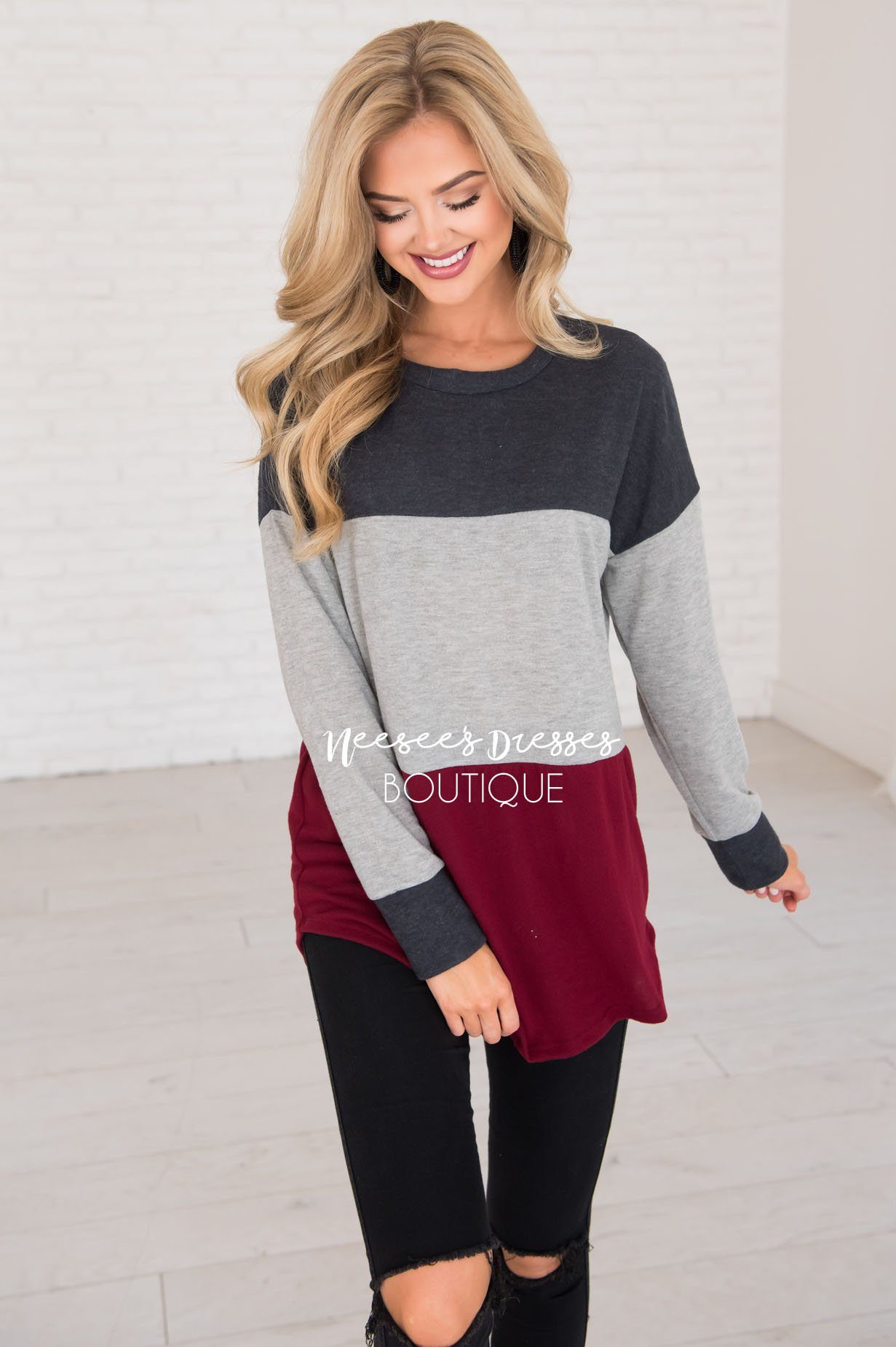 Darling Be Mine Color Block Sweater Modest Dresses vendor-unknown