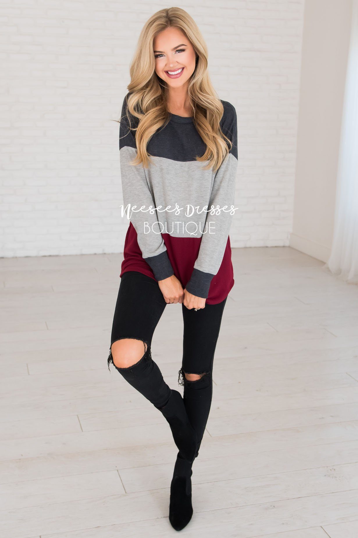 Darling Be Mine Color Block Sweater Modest Dresses vendor-unknown
