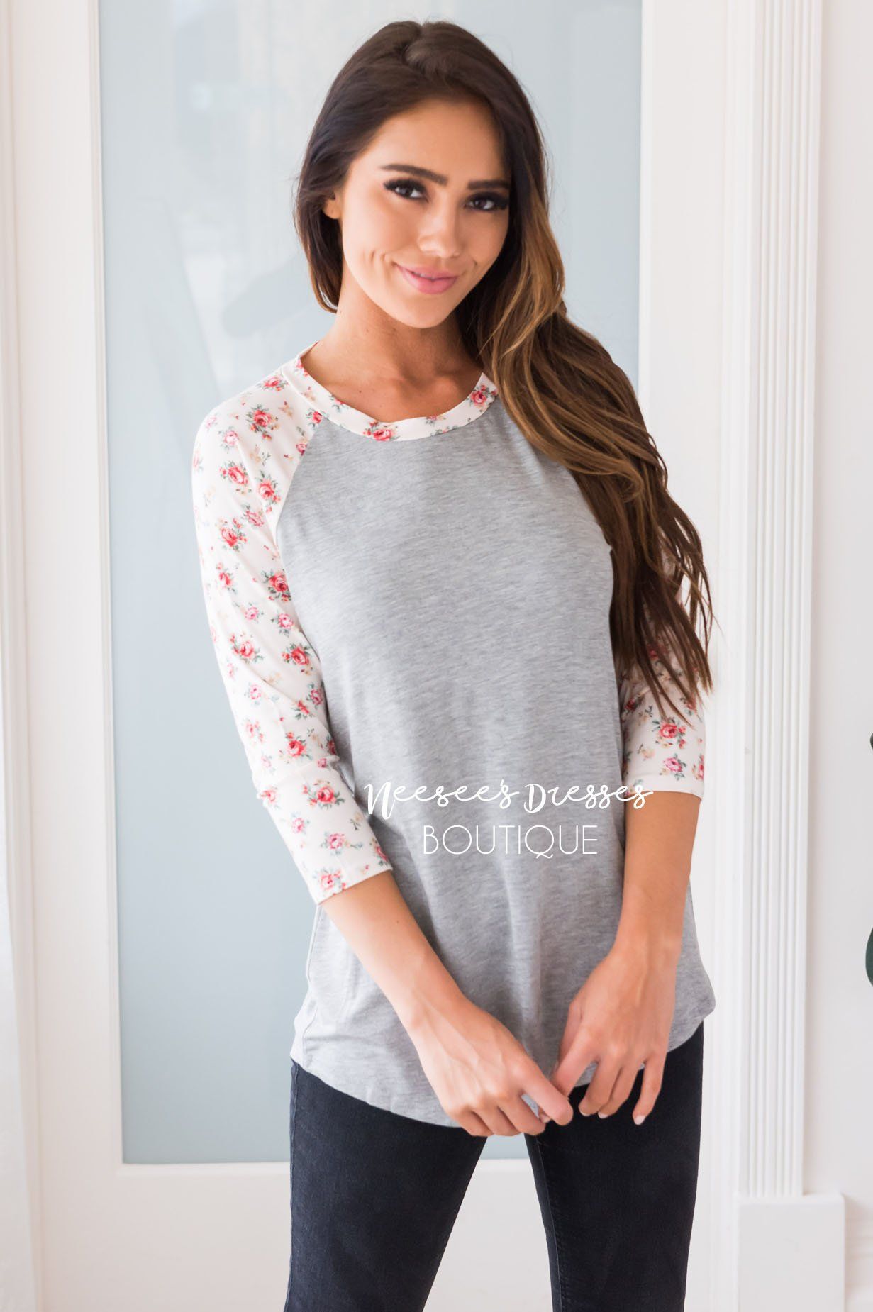 Floral Beauty Modest Baseball Tee Modest Dresses vendor-unknown