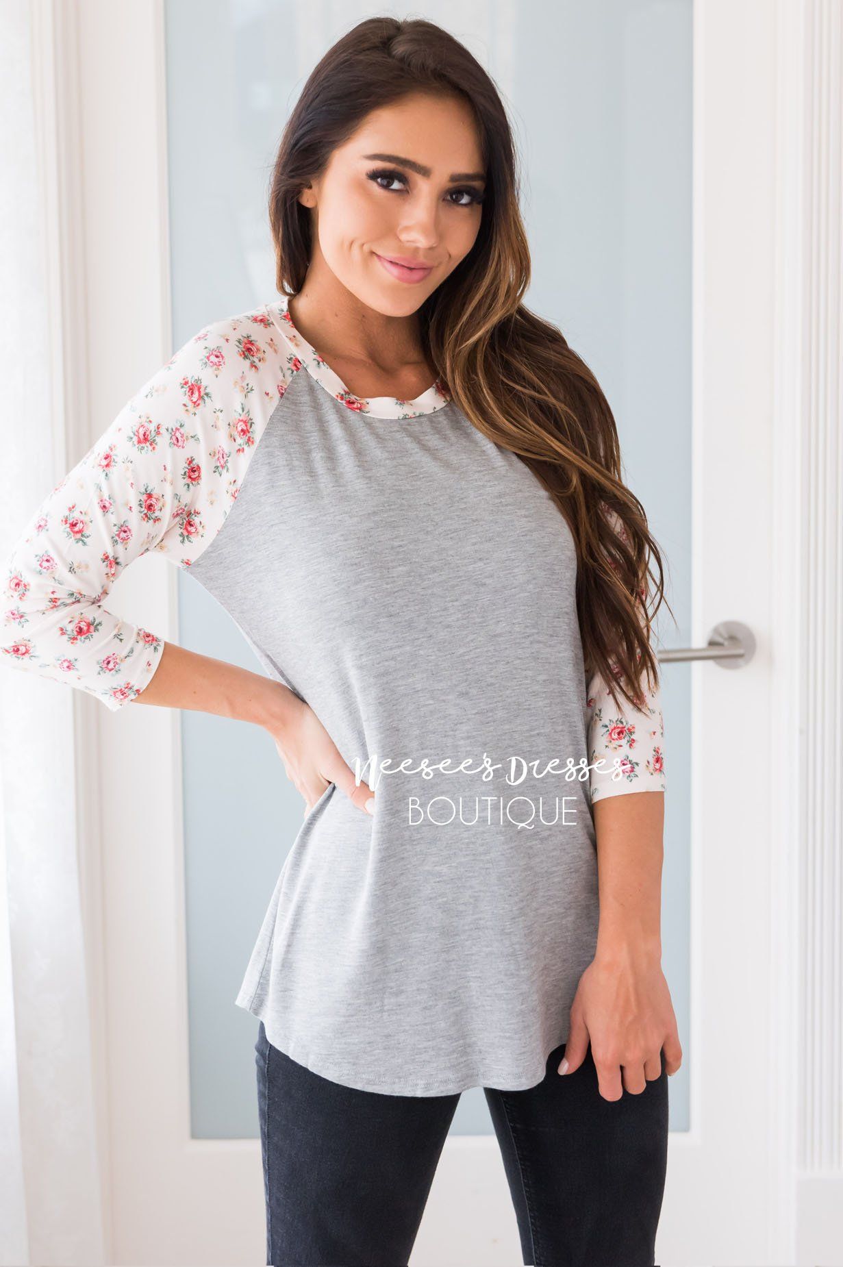 Floral Beauty Modest Baseball Tee Modest Dresses vendor-unknown
