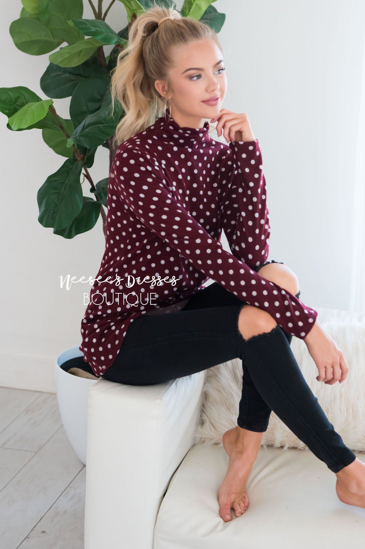 Happy Times Polka Dot Sweater Modest Dresses vendor-unknown