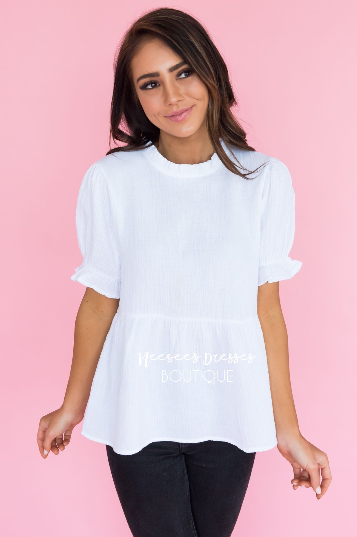 Having Fun Modest Peplum Blouse Tops vendor-unknown