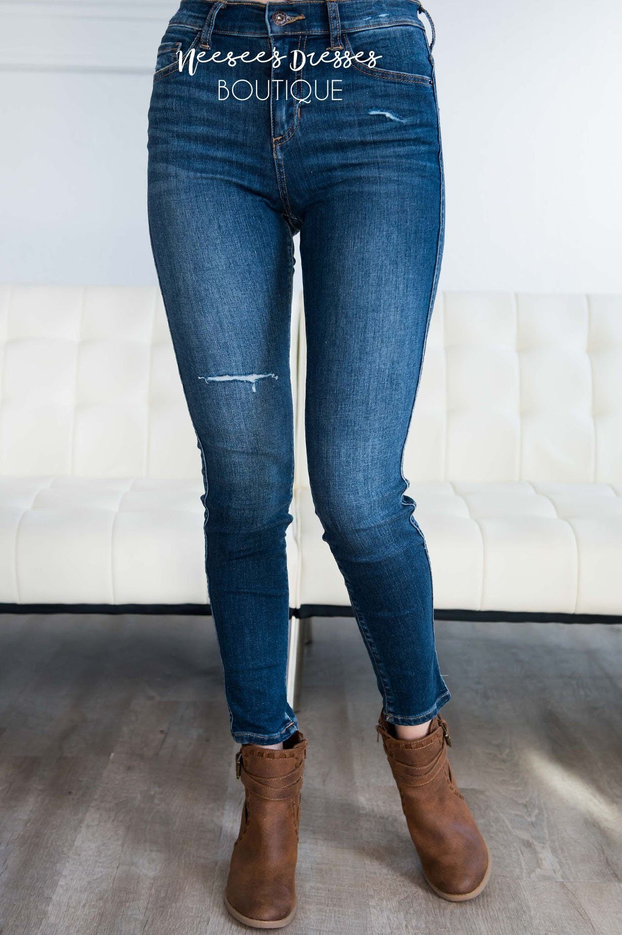 High Rise Medium Dark Wash Skinny Jean Tops vendor-unknown