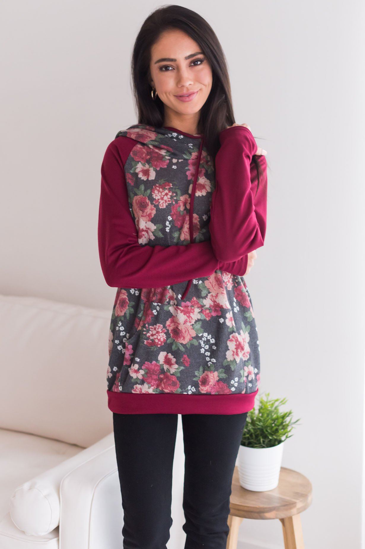 Feeling Floral Modest Hoodie Modest Dresses vendor-unknown