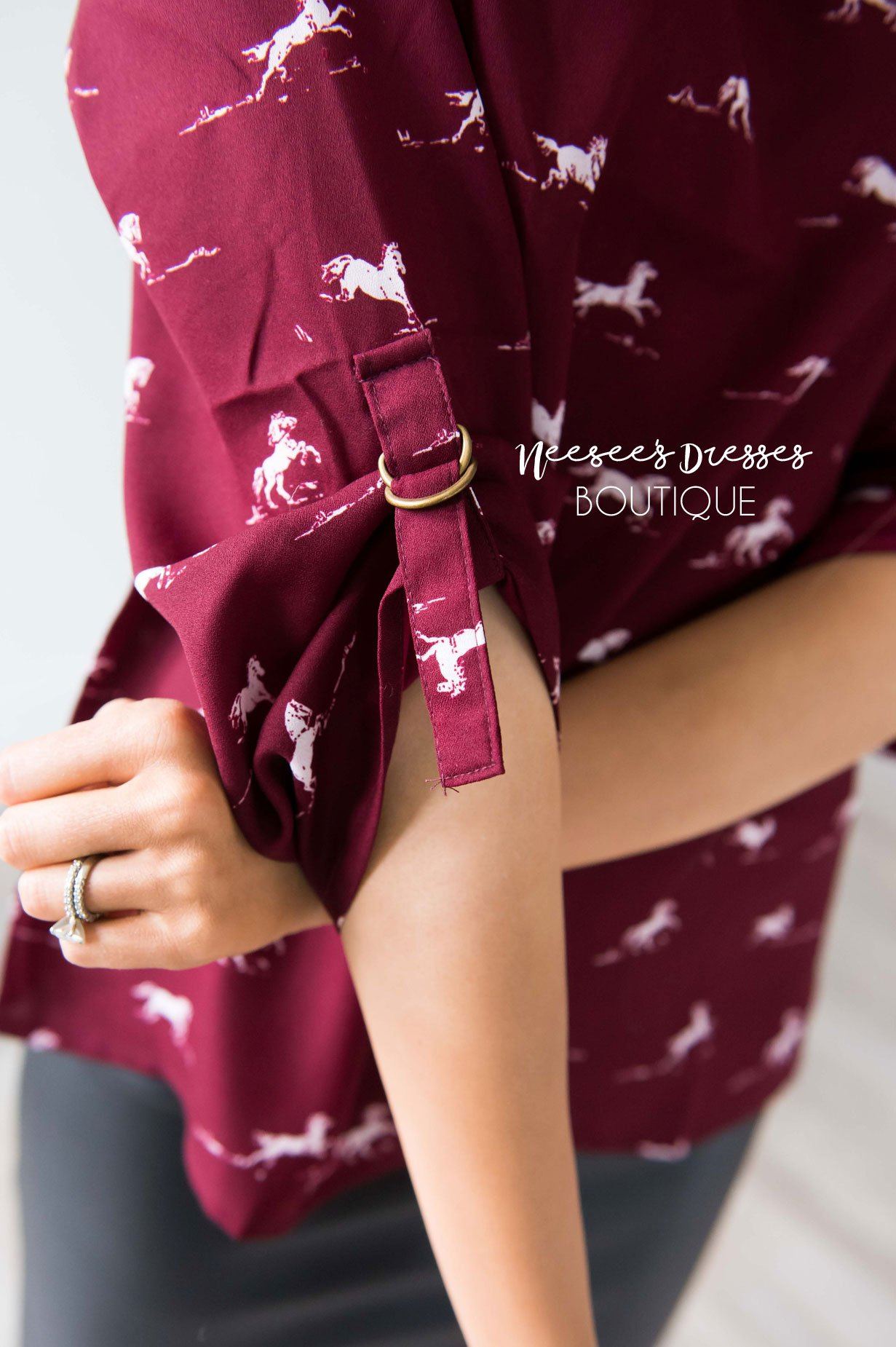 D-Ring Trim Blouse Tops vendor-unknown