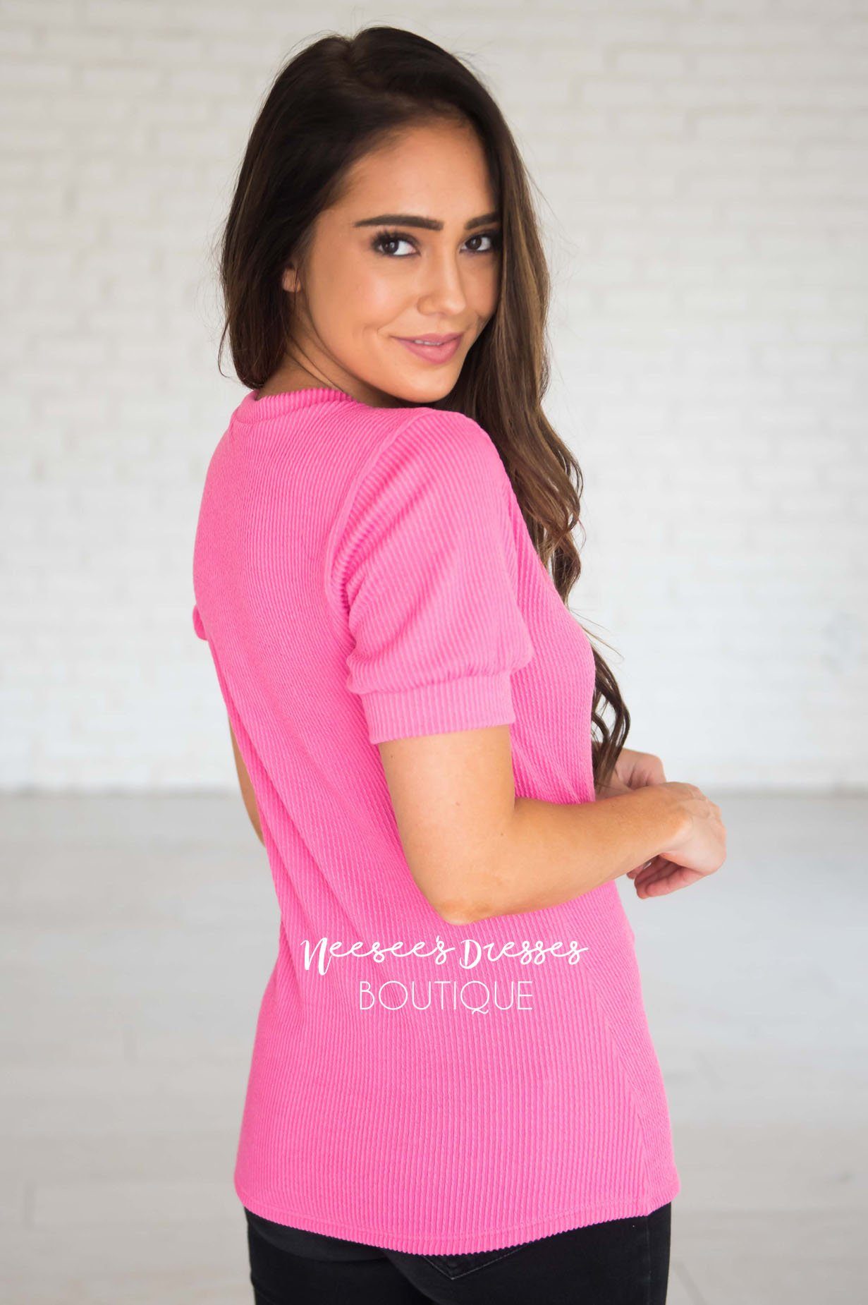 Clear Your Schedule Puff Sleeve Top Modest Dresses vendor-unknown