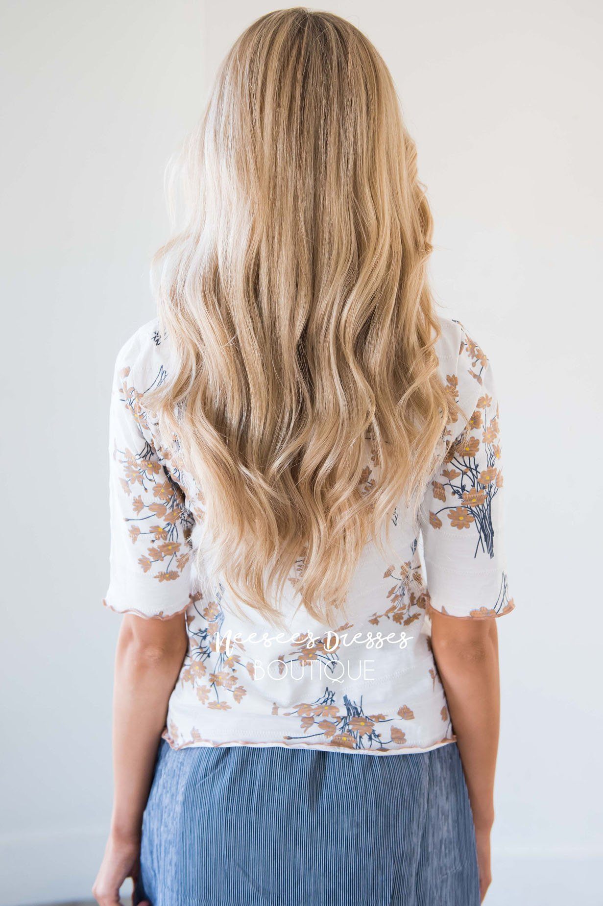 Floral Print Merrow Detailed Top Tops vendor-unknown