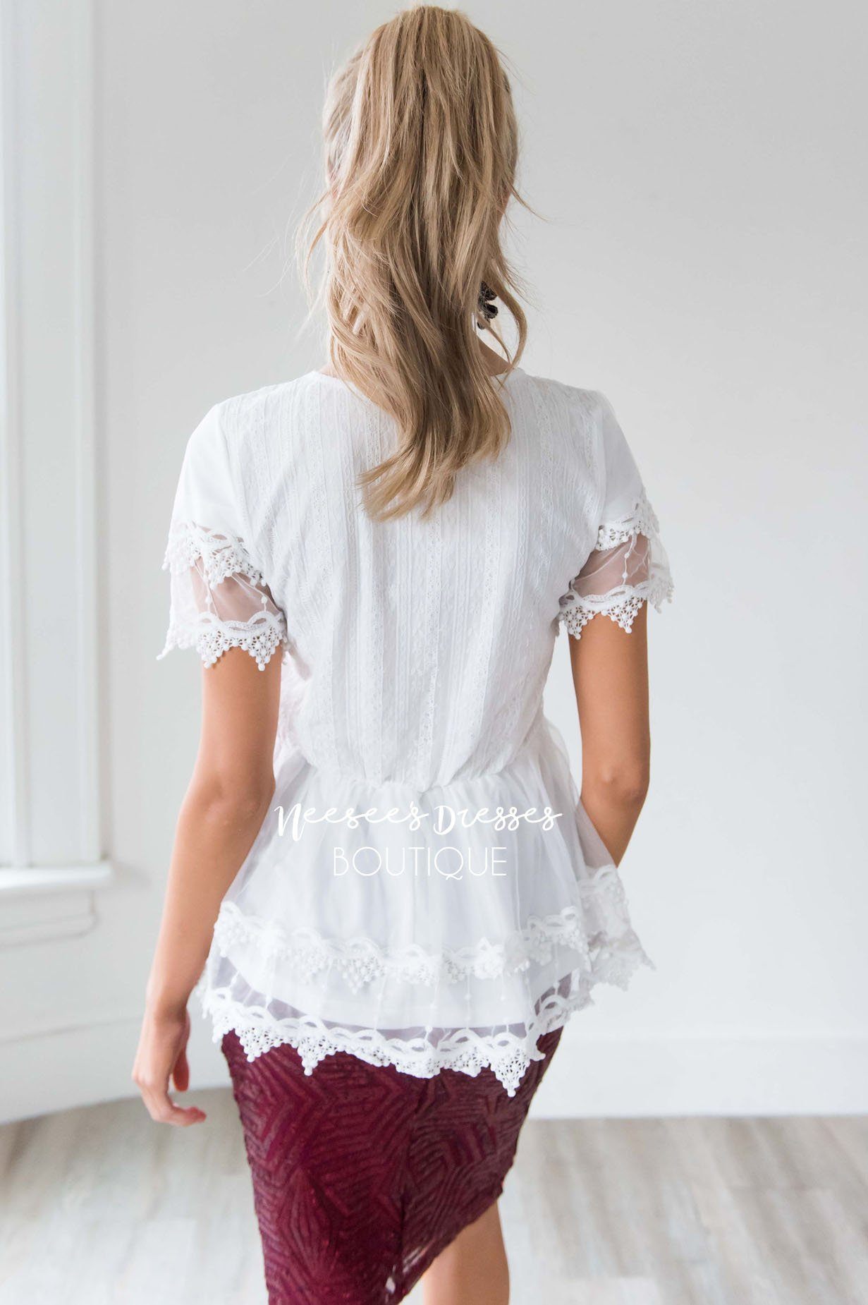 Scallop Lace Tulle Peplum Blouse Tops vendor-unknown