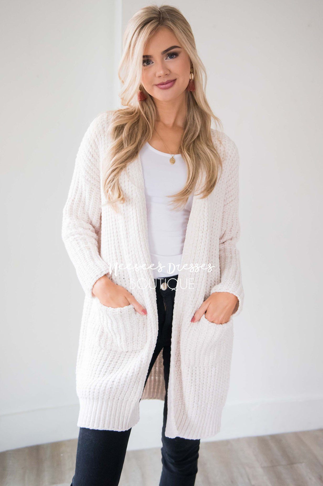 Open Front Chenille Knit Cardigan Tops vendor-unknown