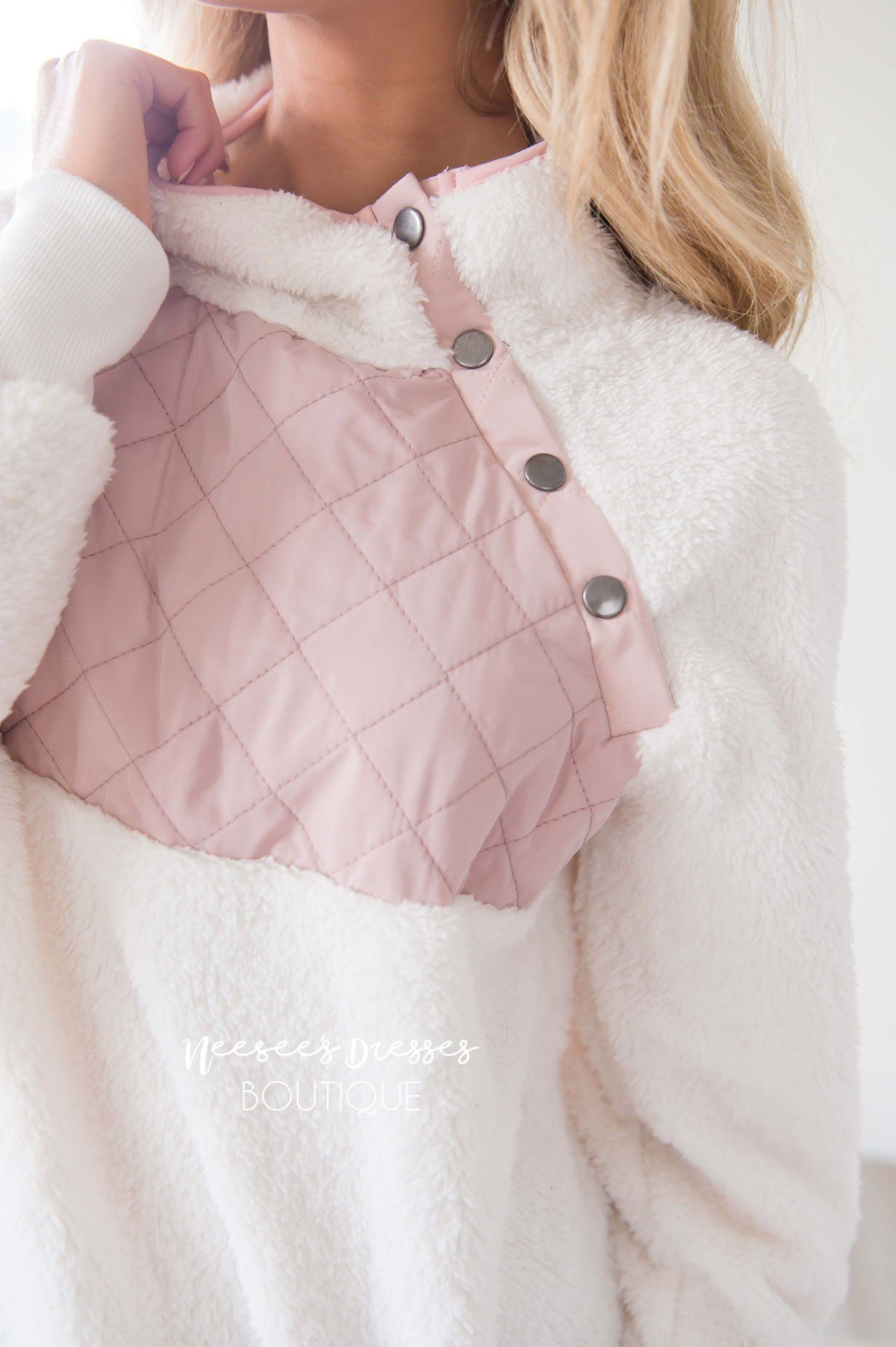 Trusted Heart Fuzzy Snap Button Pullover Sweater Tops vendor-unknown