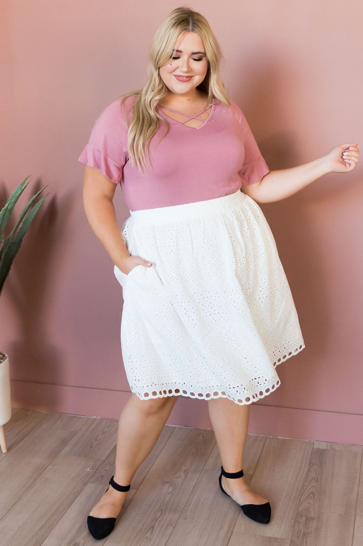 Always Happy Eyelet Skirt Skirts vendor-unknown