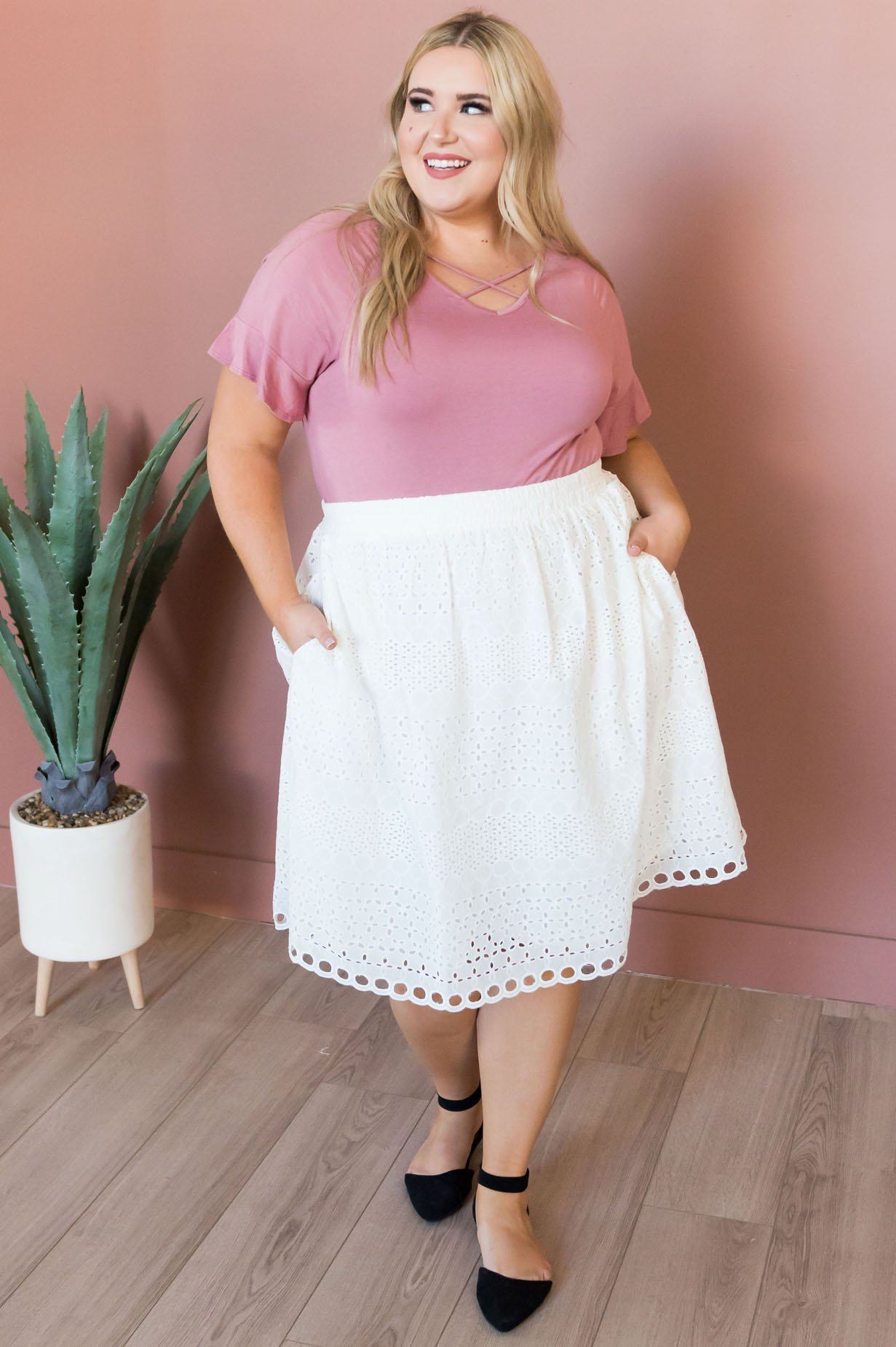 Always Happy Eyelet Skirt Skirts vendor-unknown