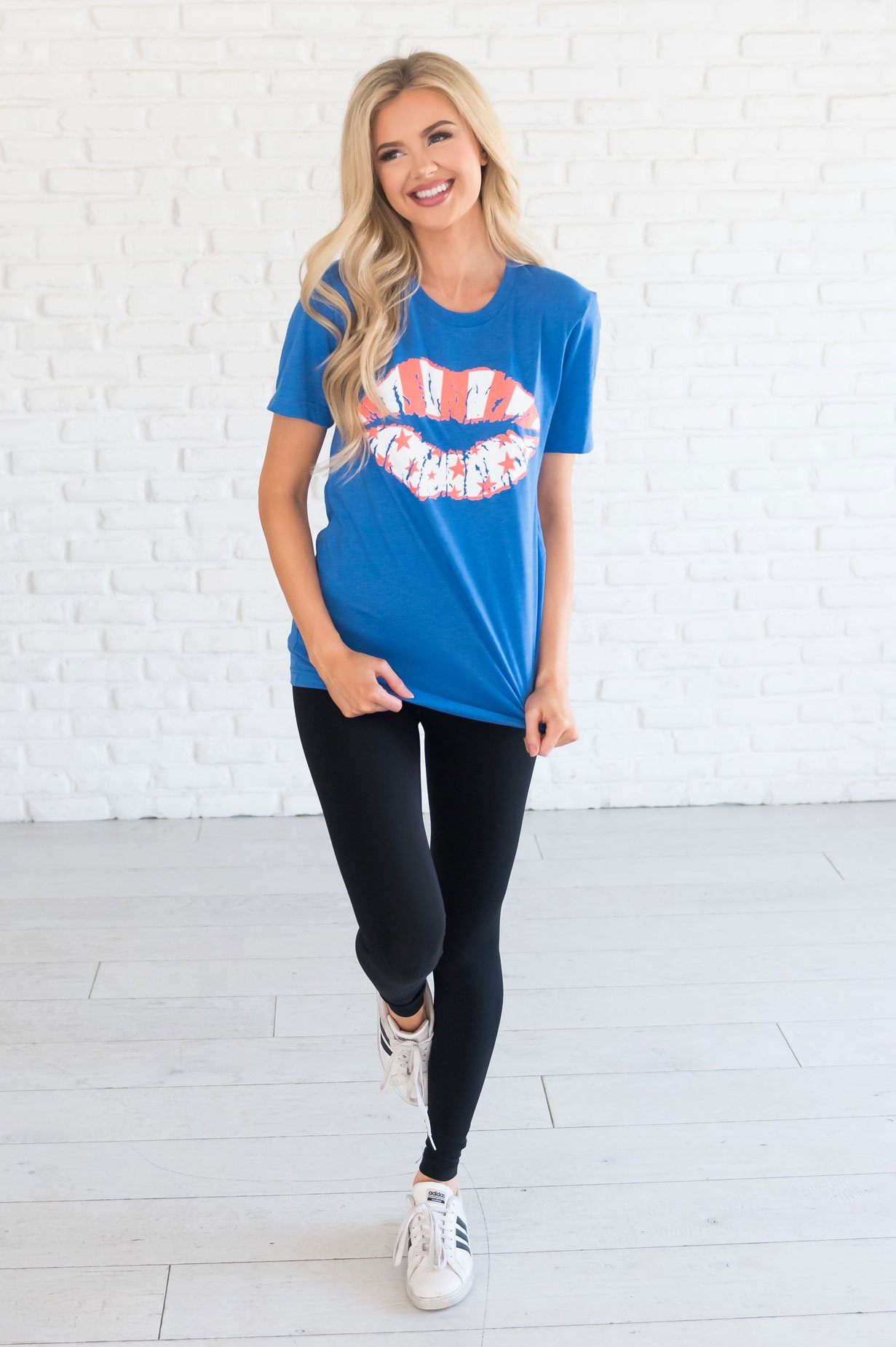 Stars & Stripes Lips Graphic Tee Modest Dresses vendor-unknown