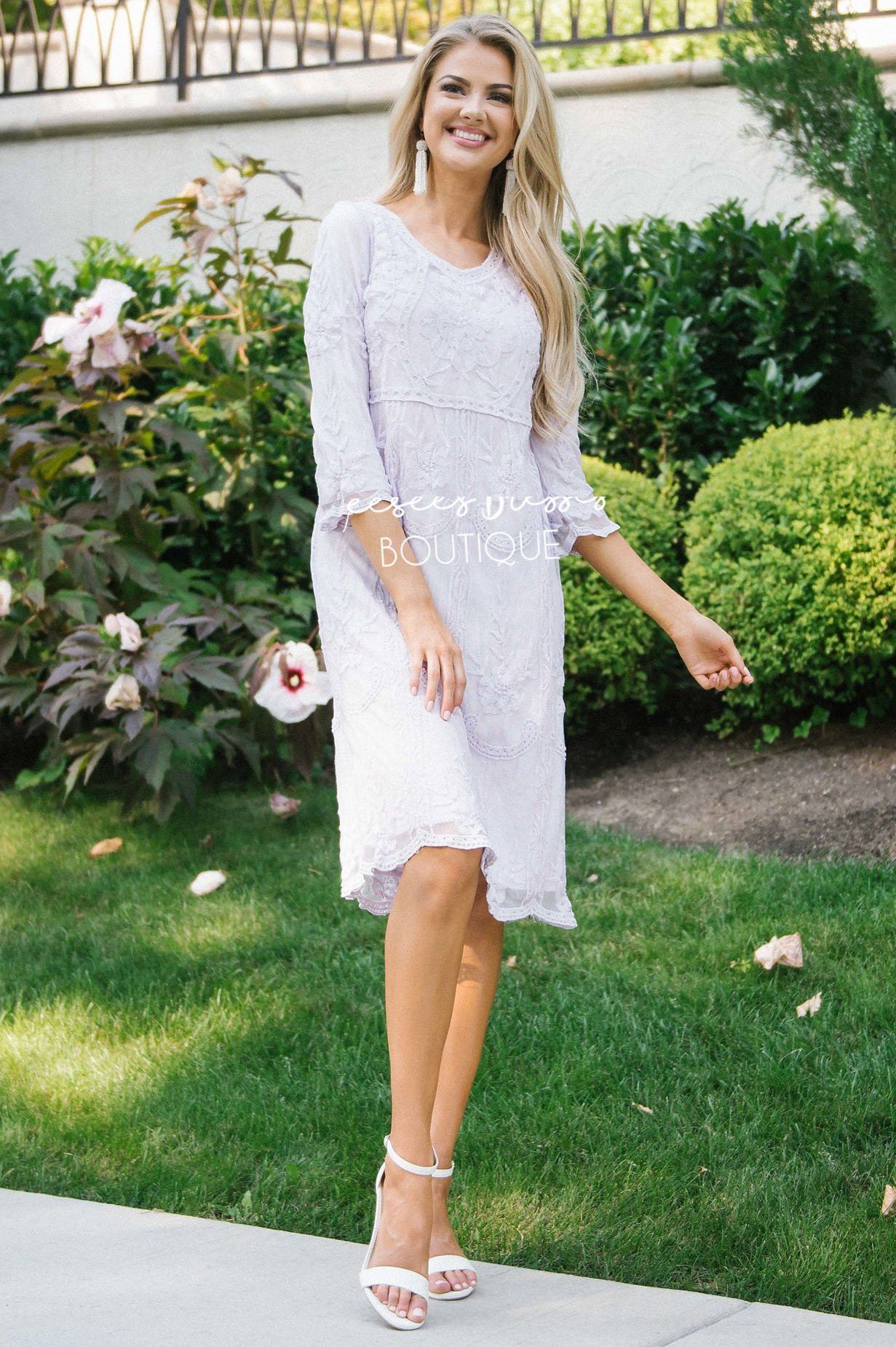 Day Dreamer Lace Dress in Lavender Modest Dresses vendor-unknown