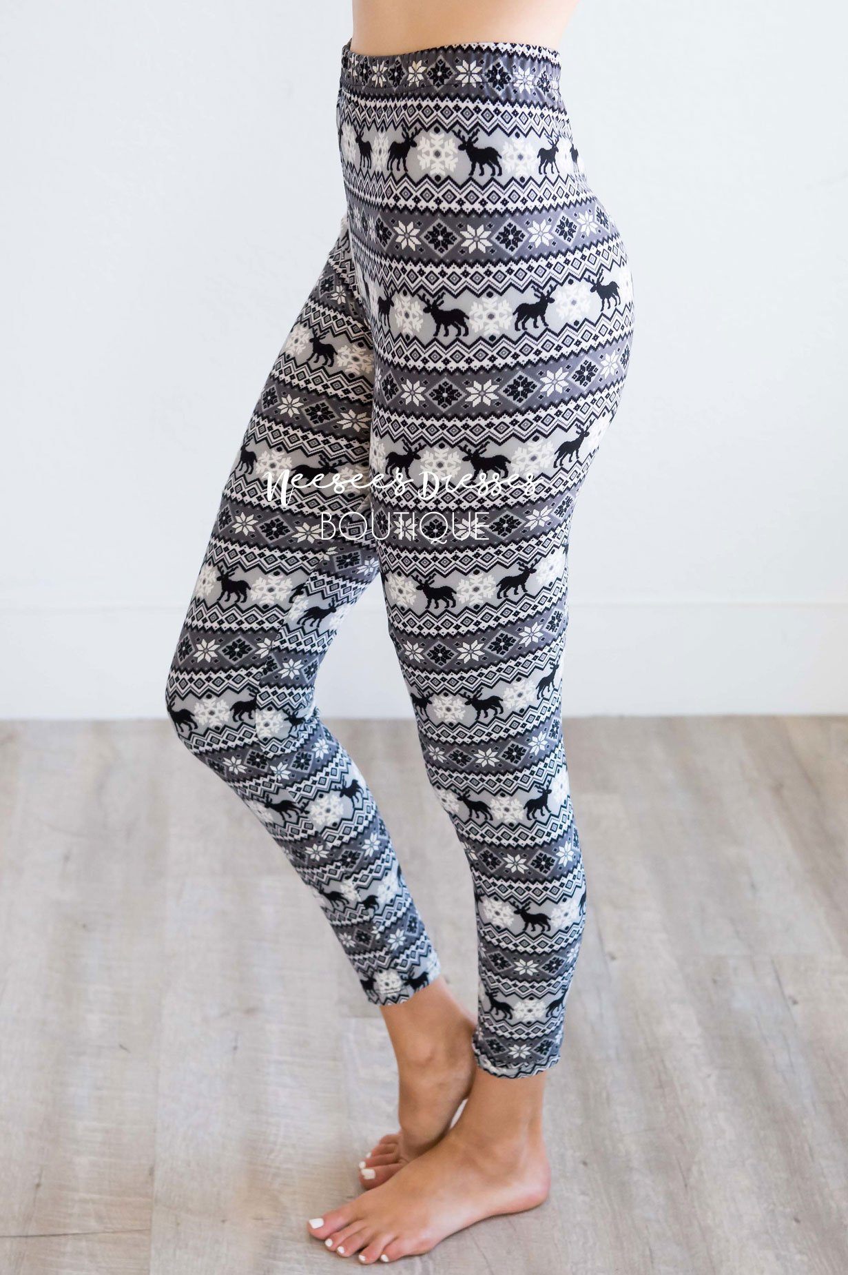 Gray Mini Reindeer & Snowflakes Leggings Accessories & Shoes vendor-unknown