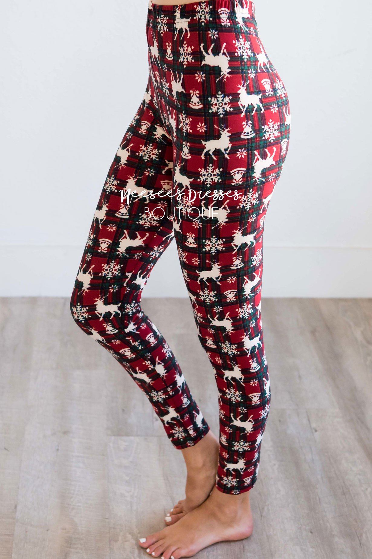 Plaid Bells, Snowflakes & Reindeer Christmas Leggings Accessories & Shoes vendor-unknown