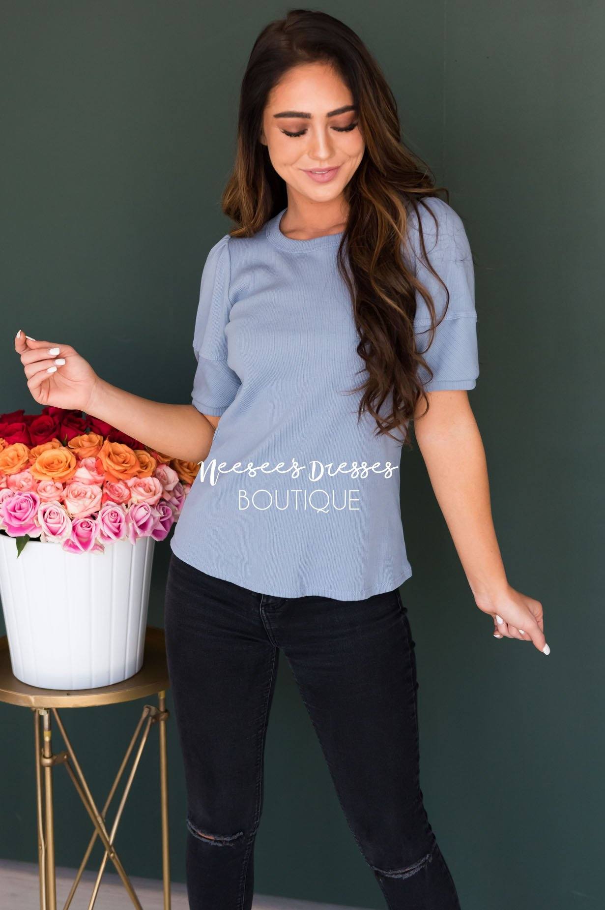 Let it Be Cuff Sleeve Top Tops vendor-unknown