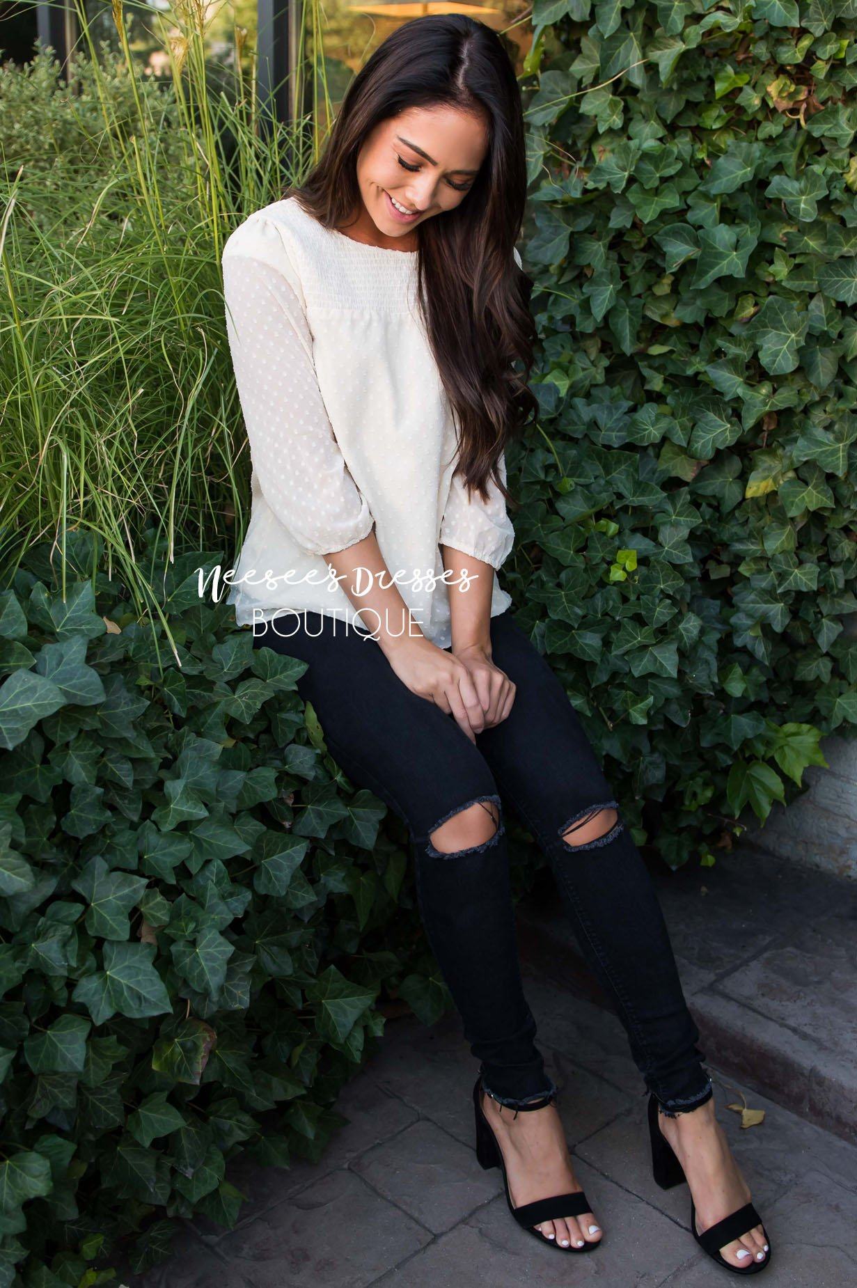 Let's Be Friends Swiss Dot Blouse Tops vendor-unknown