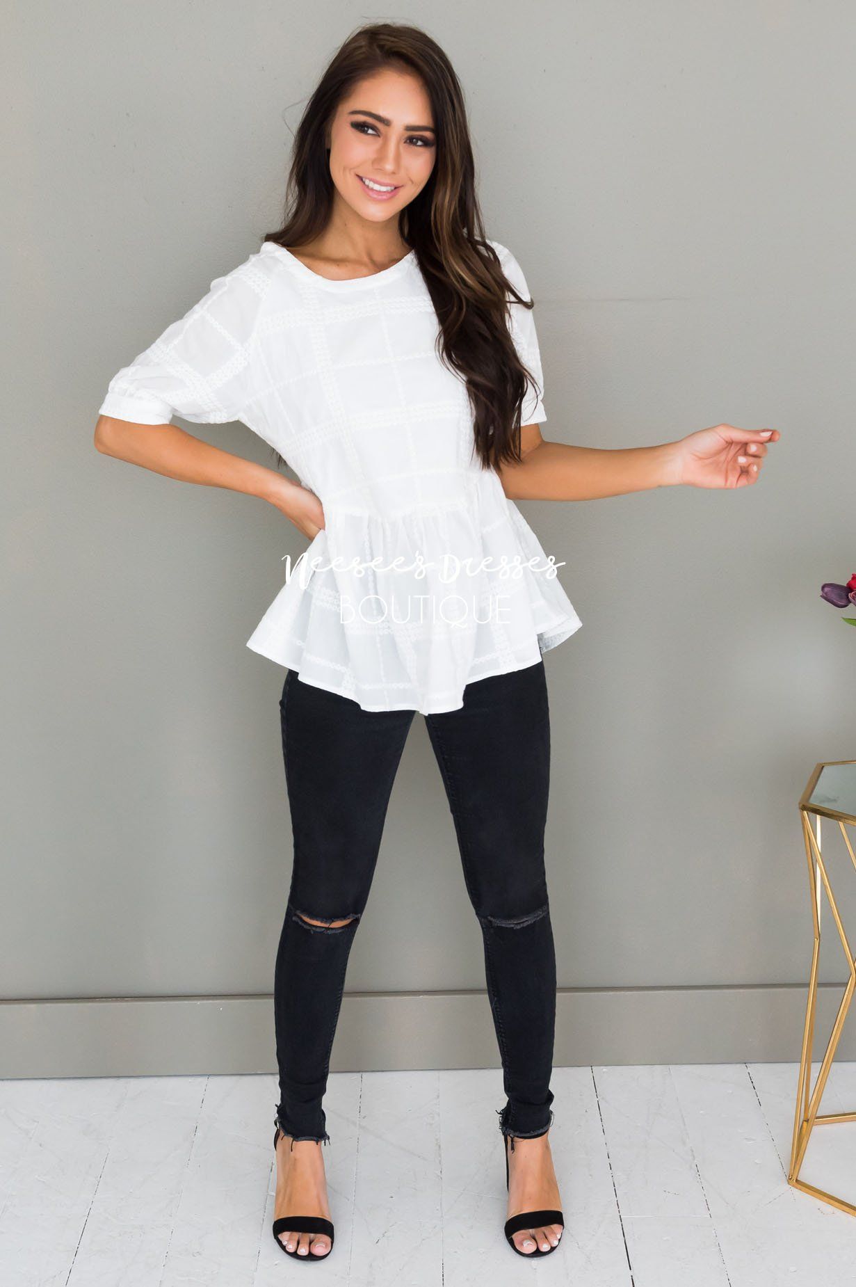 Light My Way Modest Peplum Blouse Tops vendor-unknown